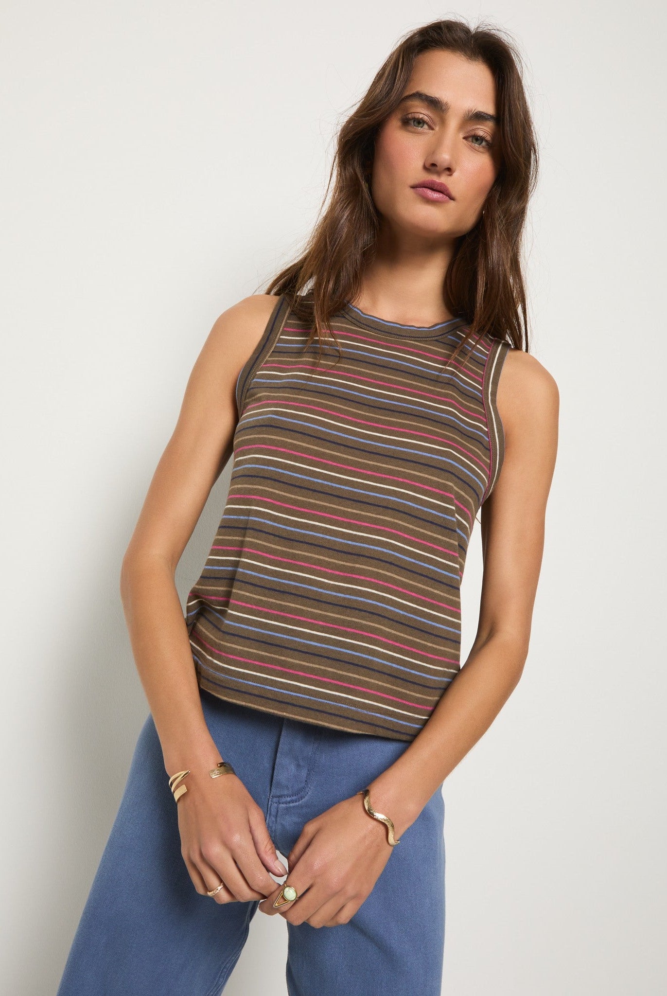Truffle Multi Stripe $|& SEAS Together Again Tank - SOF Front