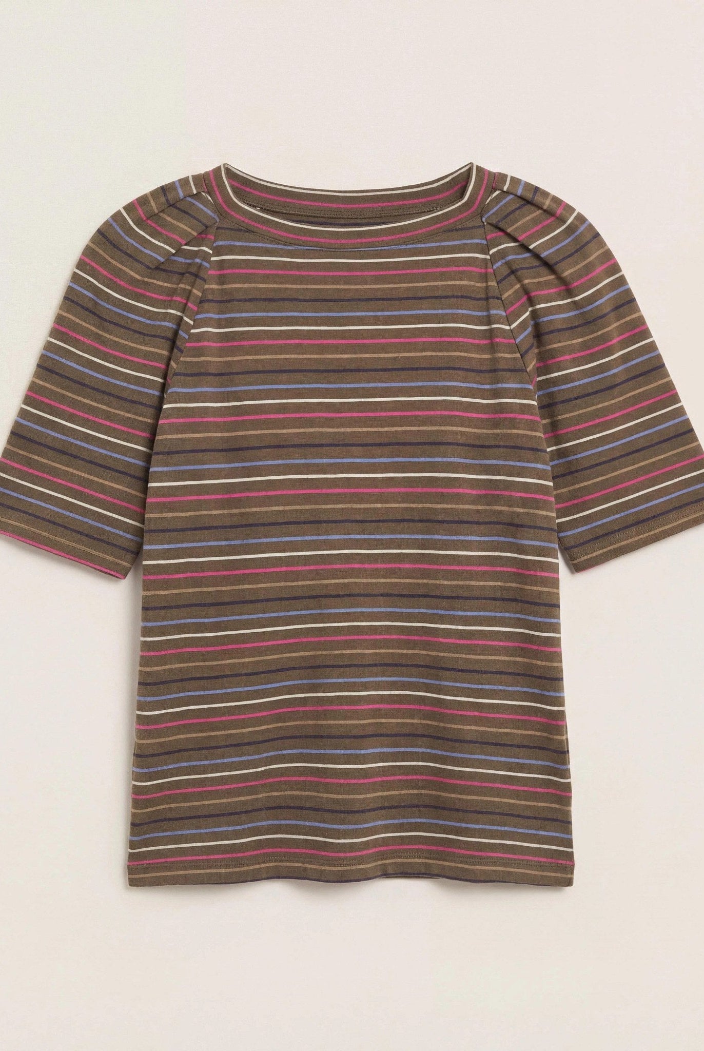 Truffle Multi Stripe $|& SEAS Seabreeze Boat Neck Puff Sleeve Tee - Hanger Detail