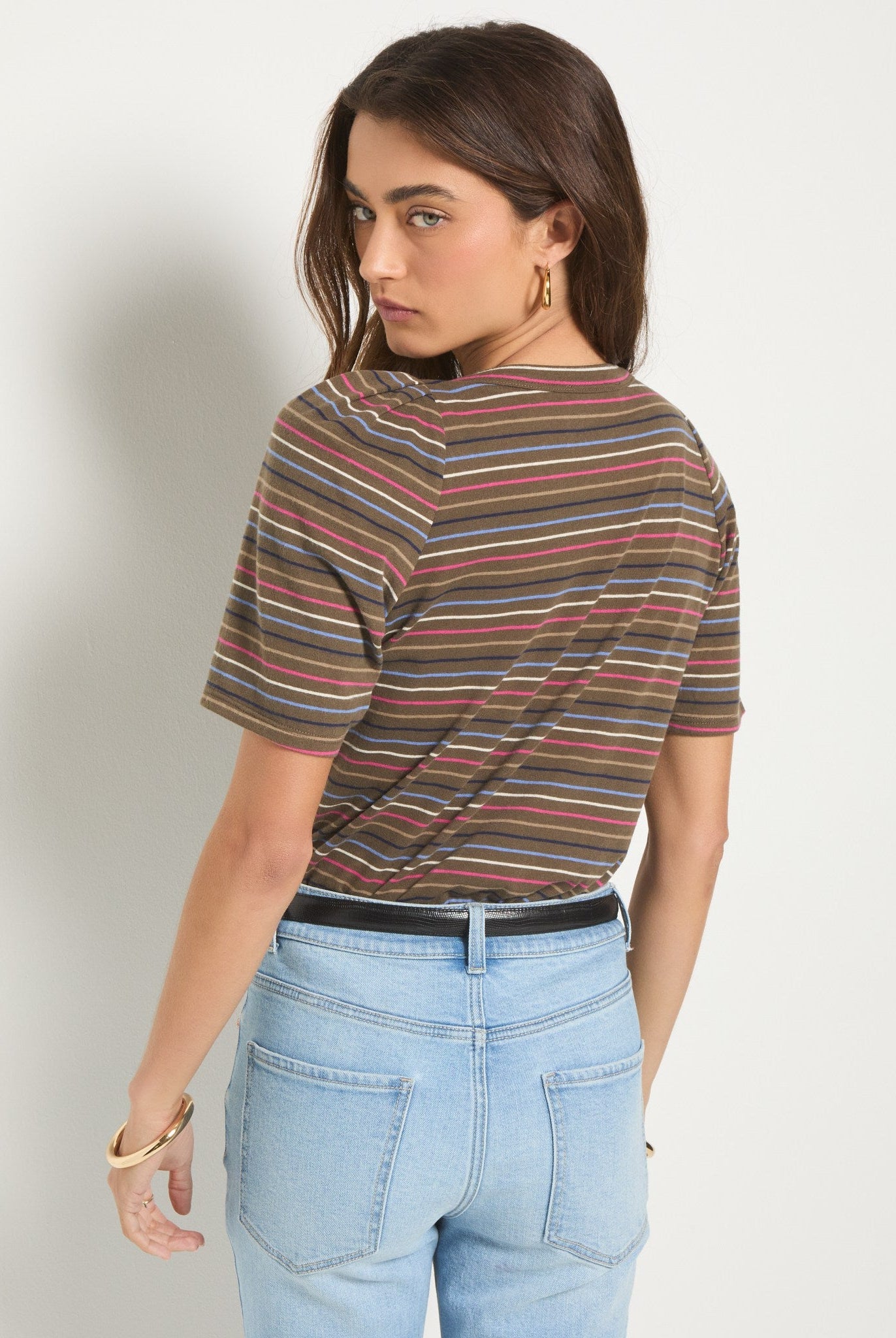 Truffle Multi Stripe $|& SEAS Seabreeze Boat Neck Puff Sleeve Tee - SOF Back