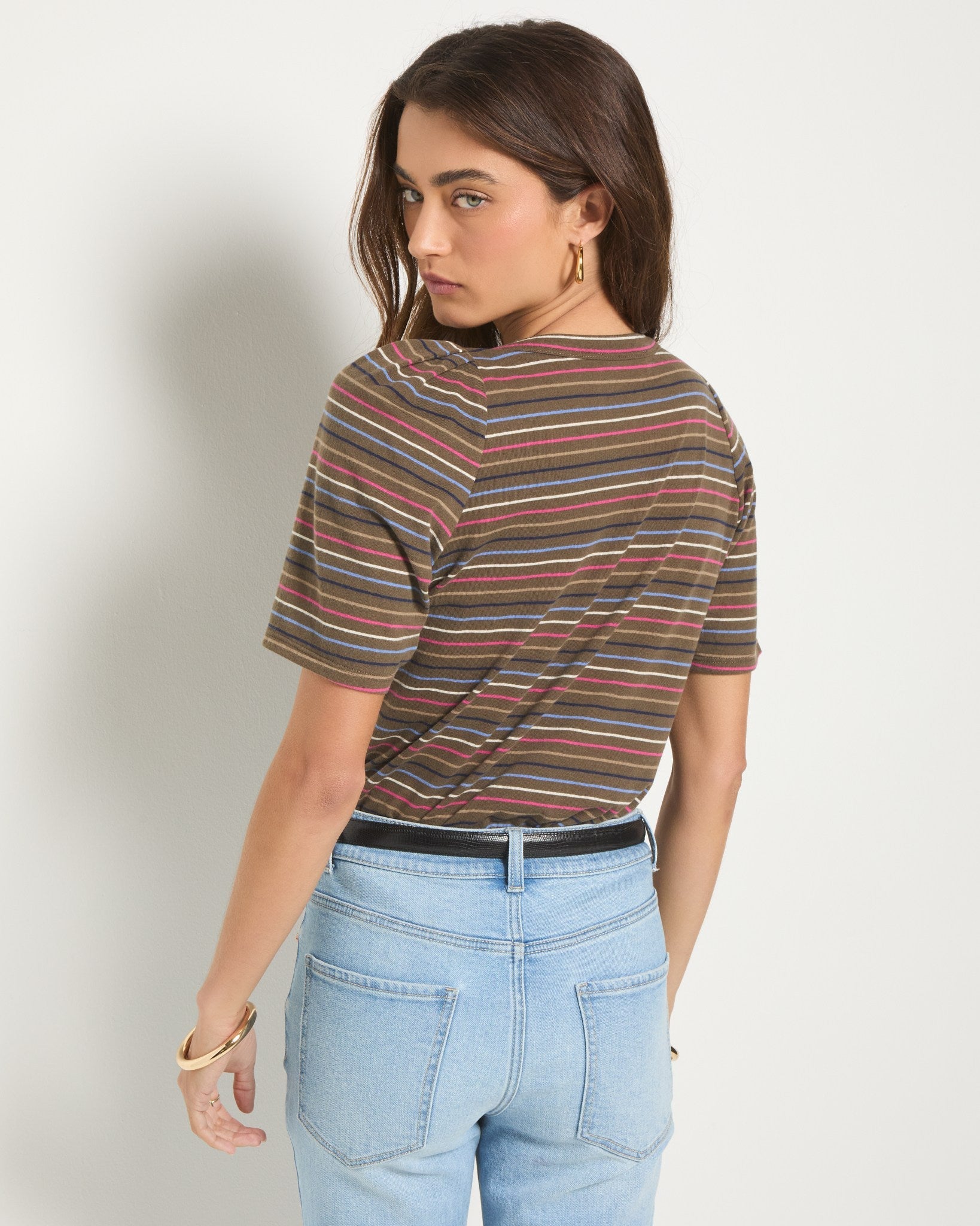 Truffle Multi Stripe $|& SEAS Seabreeze Boat Neck Puff Sleeve Tee - SOF Back