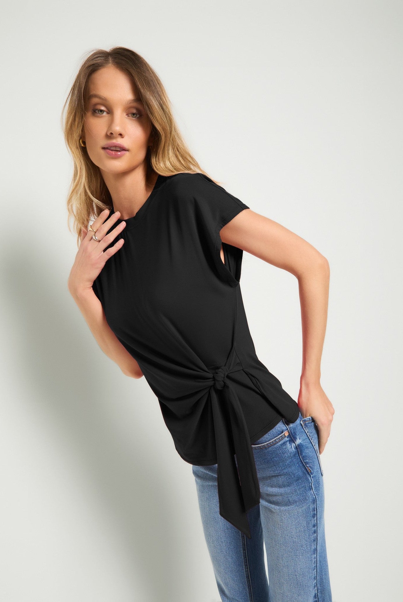 Black $|& SEAS Tidal Tied Waist Tee - VOF Front