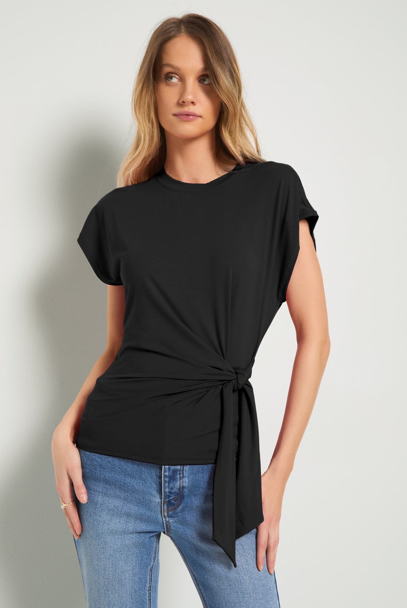 Black $|& SEAS Tidal Tied Waist Tee - SOF Front