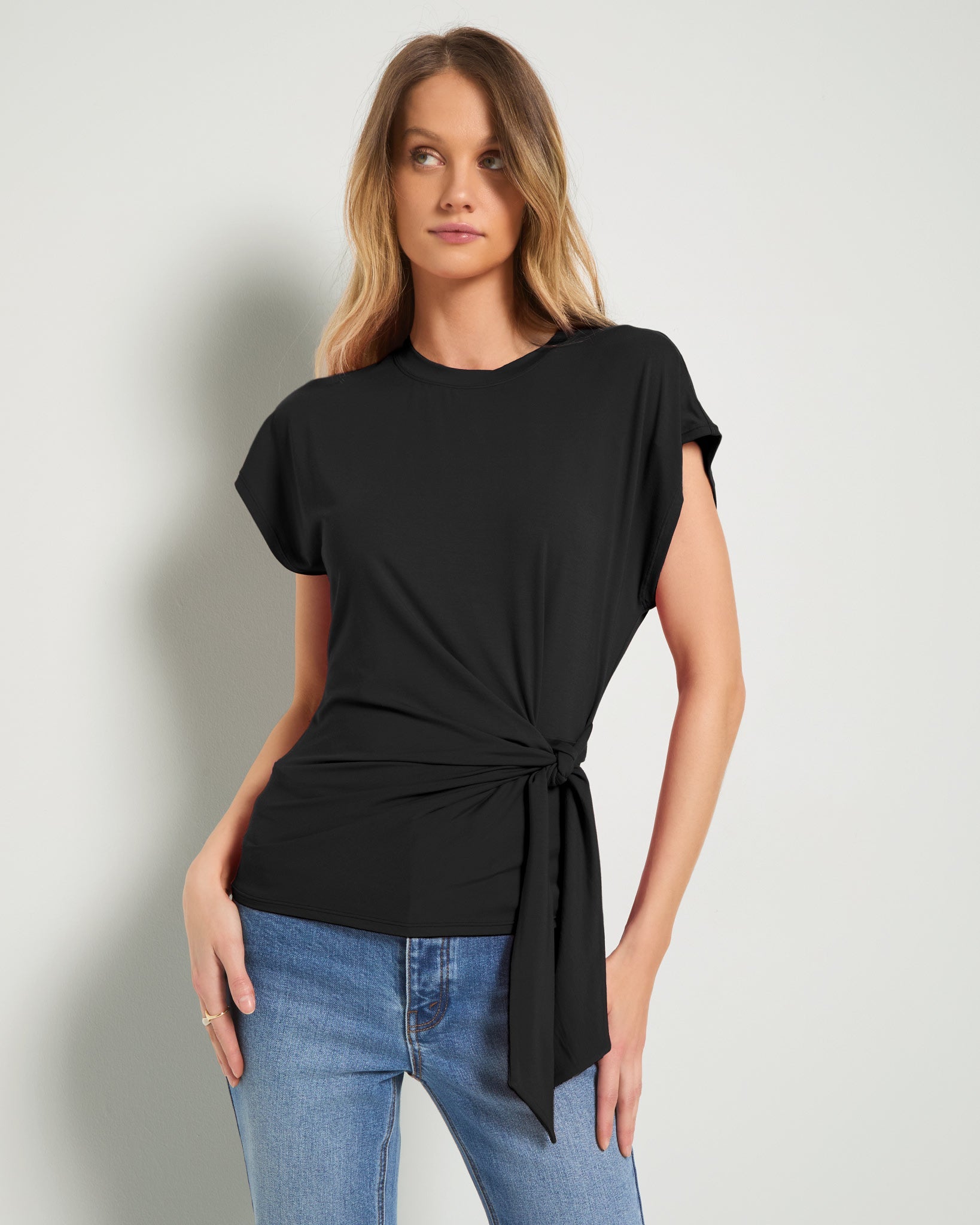 Black $|& SEAS Tidal Tied Waist Tee - SOF Front