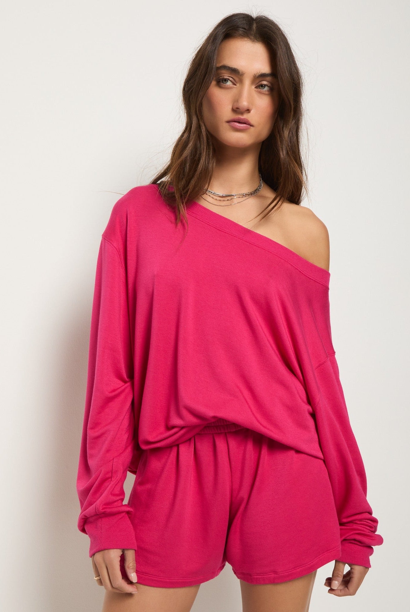 Magenta $|& SEAS Brooksville One Shoulder Sweatshirt - UGC On Fig