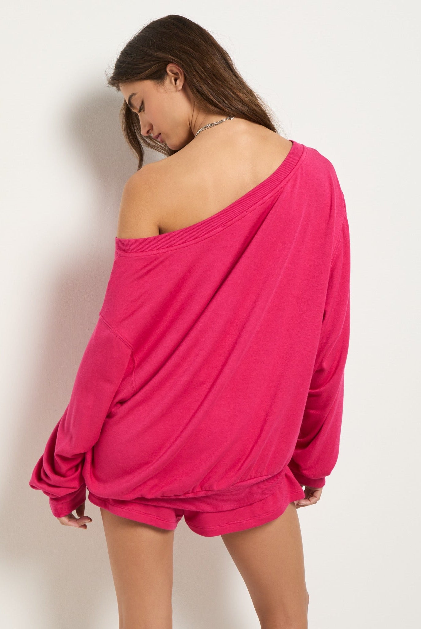 Magenta $|& SEAS Brooksville One Shoulder Sweatshirt - SOF Side