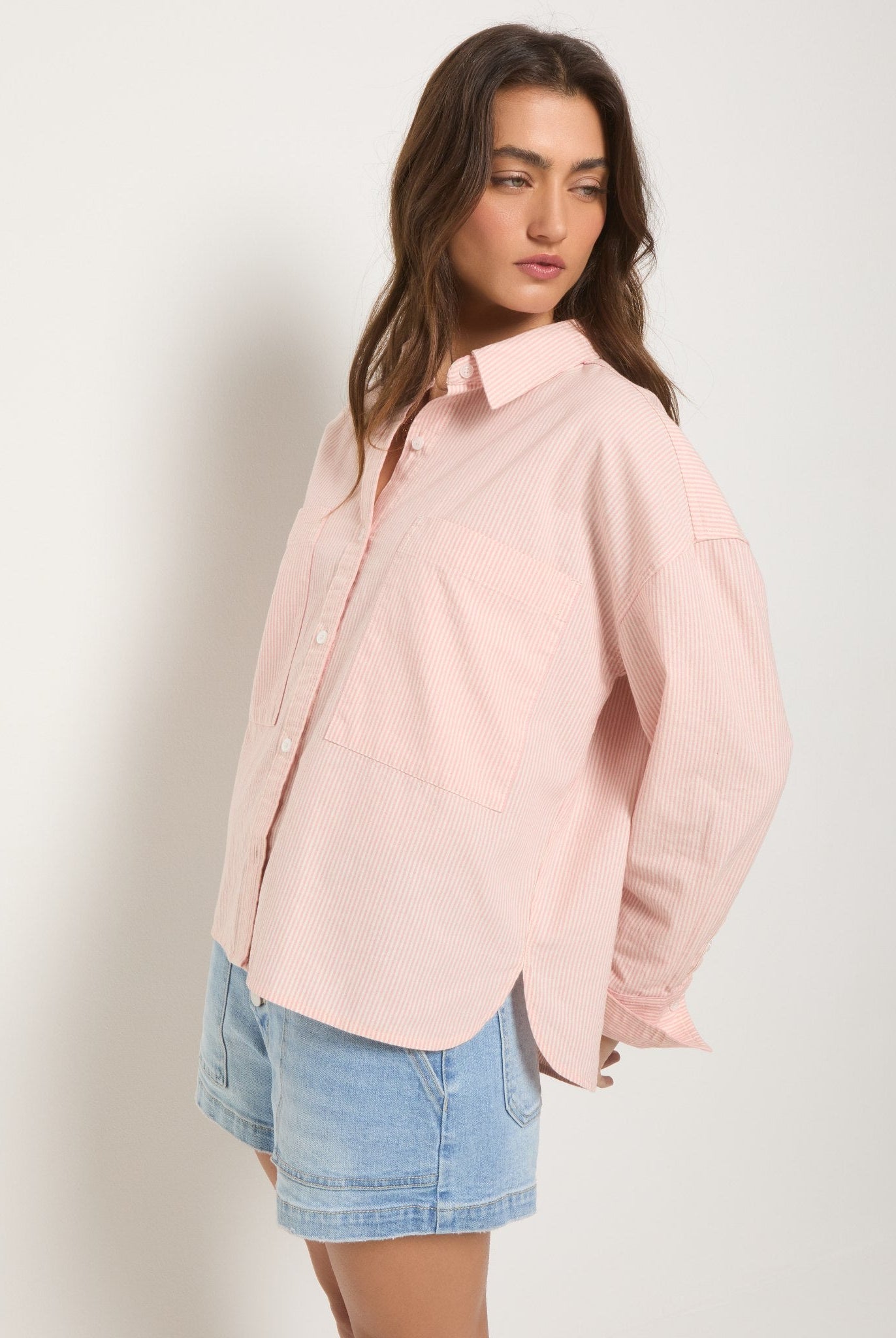 Pink Stripe $|& SEAS Jetty Button Up Shirt - SOF Full Front