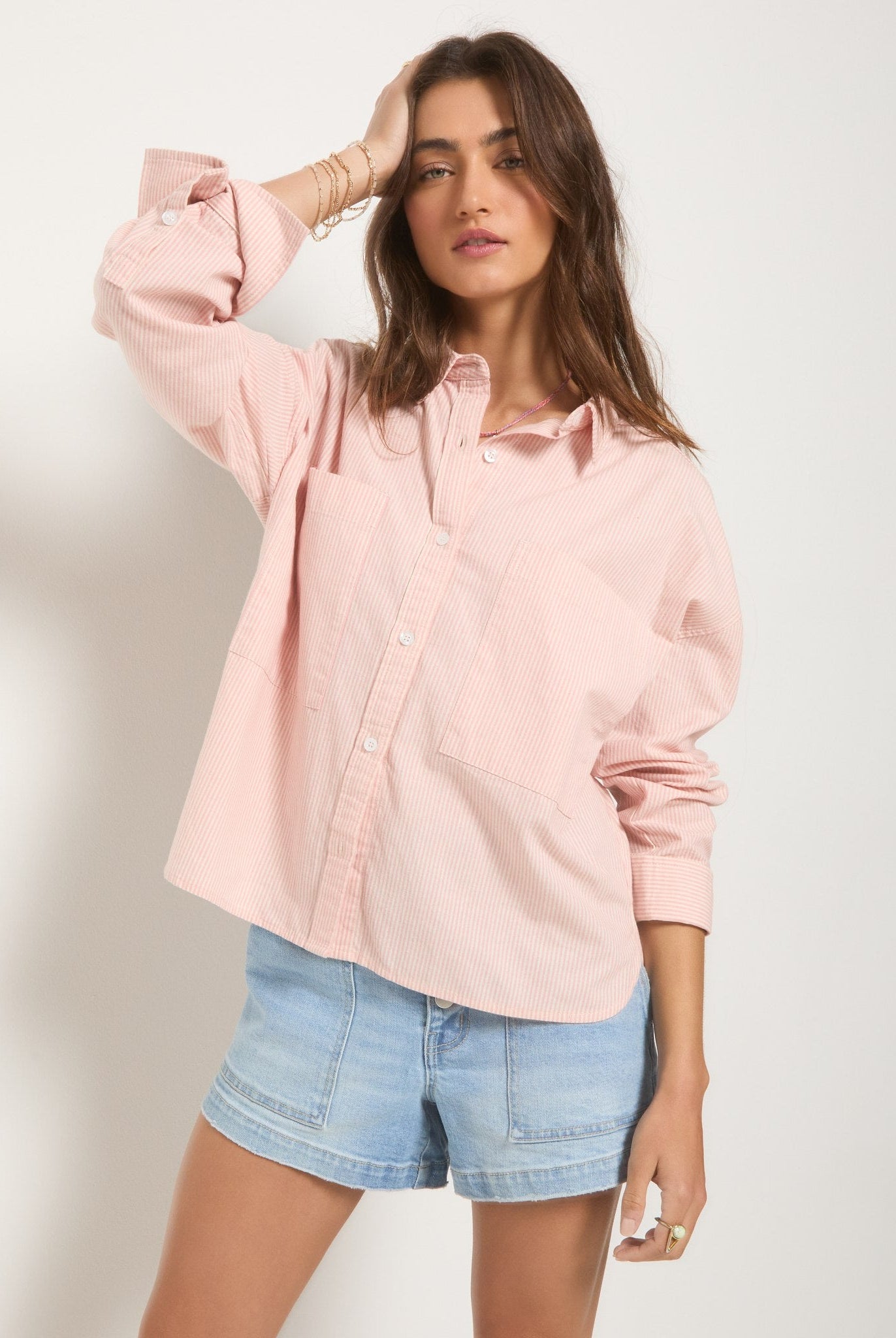 Pink Stripe $|& SEAS Jetty Button Up Shirt - SOF Front
