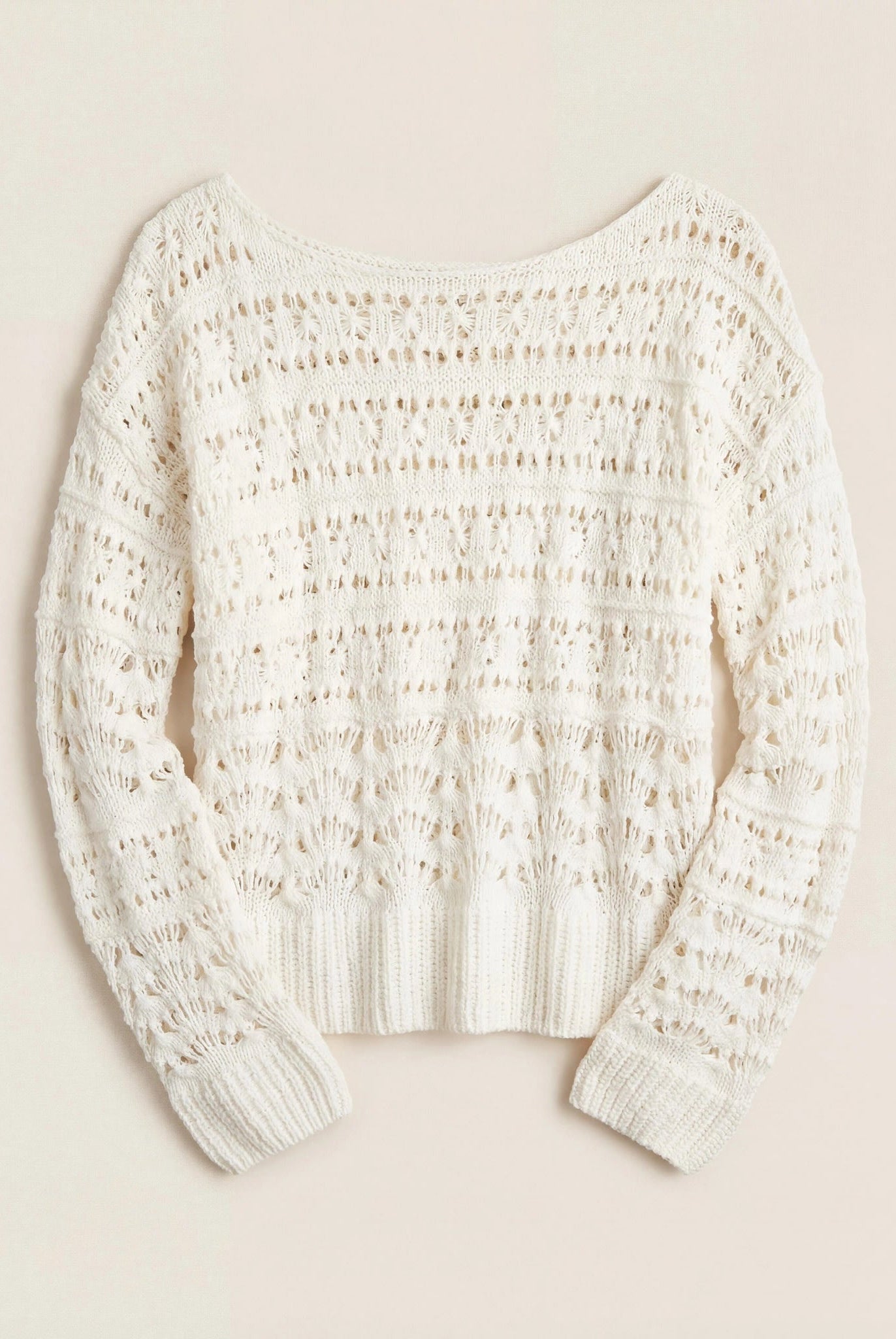 White $|& SEAS Sage Off Shoulder Pointelle Sweater - Hanger Detail
