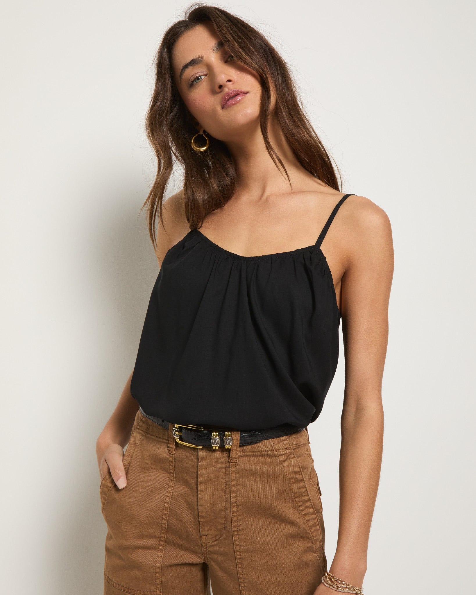Black $|& SEAS Solana Spaghetti Strap Tank - SOF Front