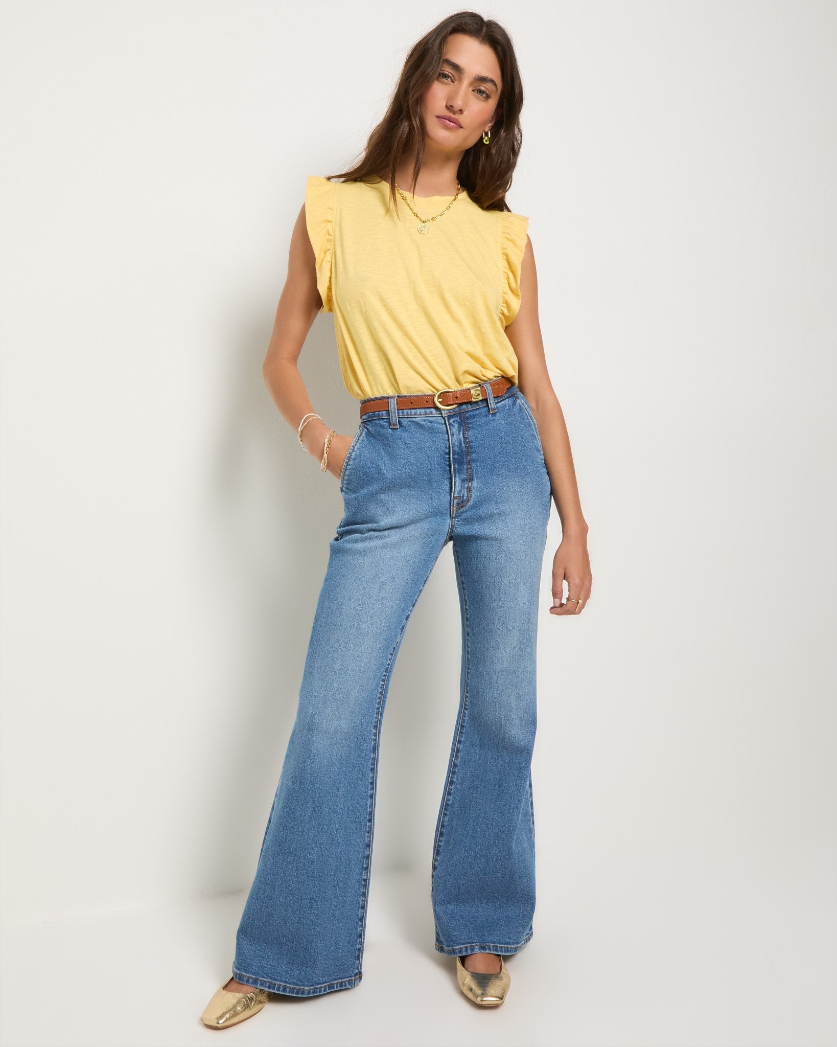 Golden $|& SEAS Ruffle Shoulder Tank - UGC On Fig