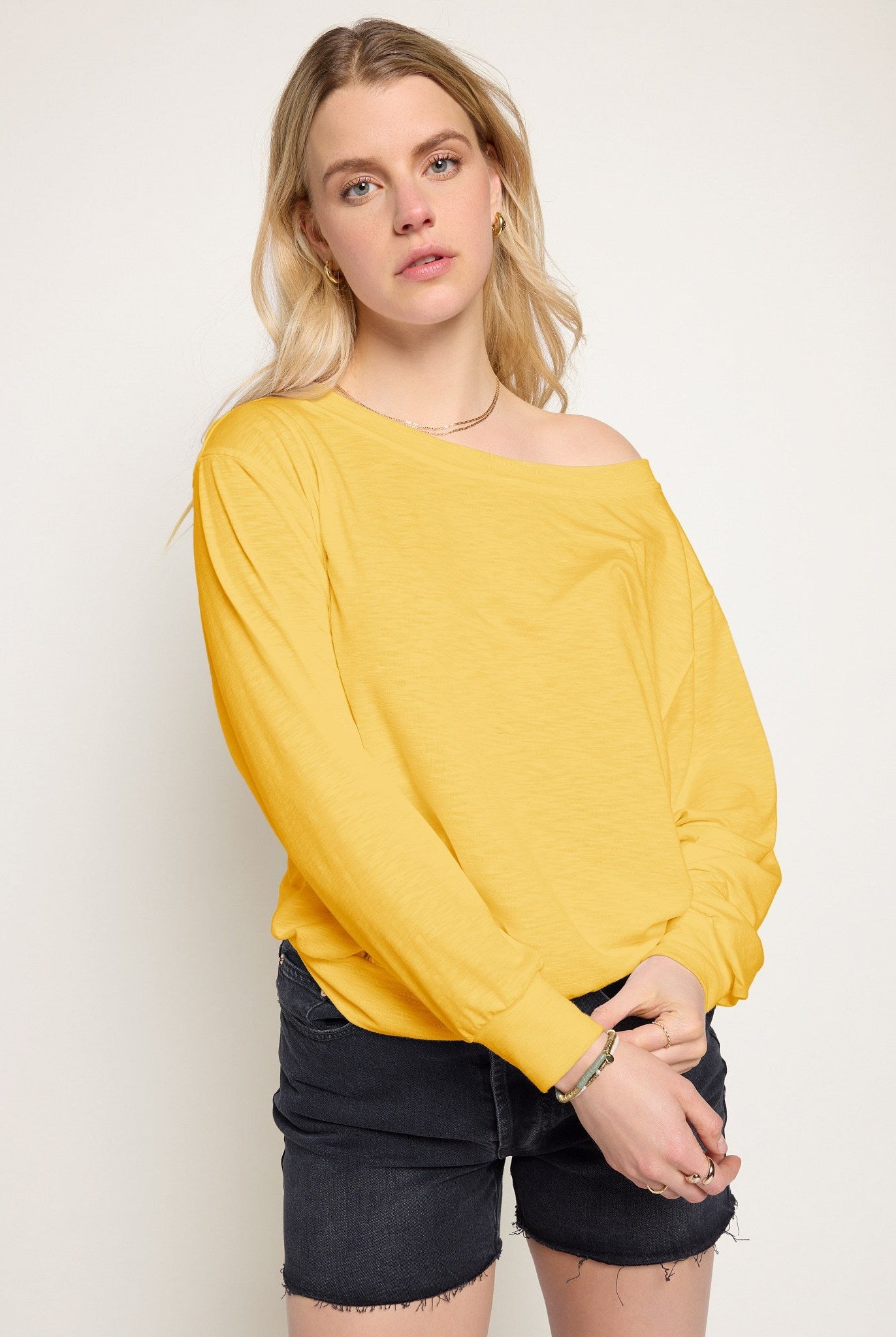 Golden $|& SEAS Brooksville Slub Off The Shoulder Top - SOF Front
