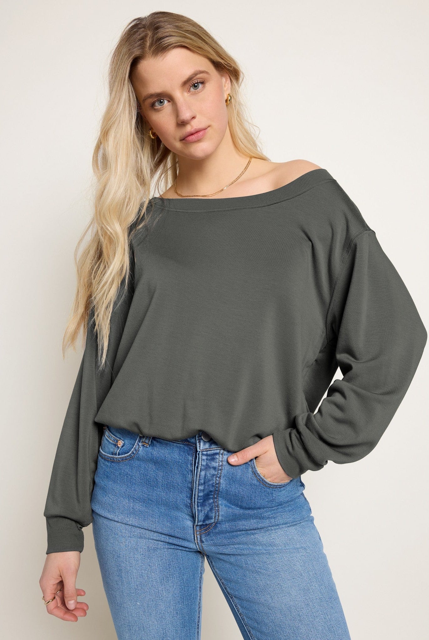Eclipse $|& SEAS Brooksville One Shoulder Sweatshirt - SOF Front