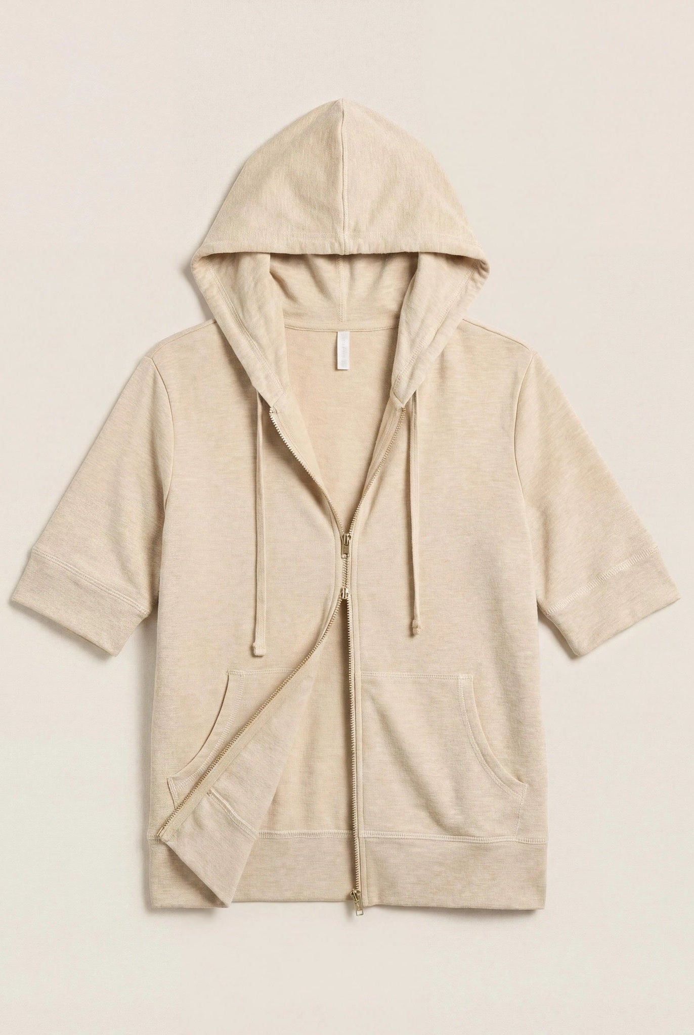 Oatmeal Heather $|& SEAS Short Sleeve Fleece Zip Up - Hanger Detail