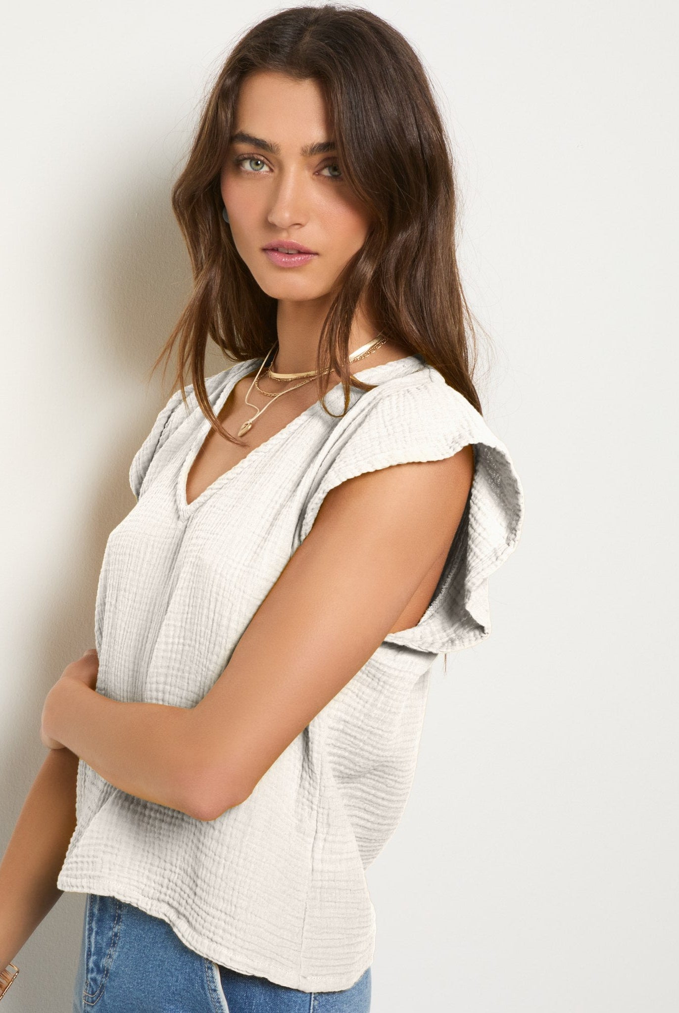 White $|& SEAS Gulls Gauze Tank - SOF Full Front