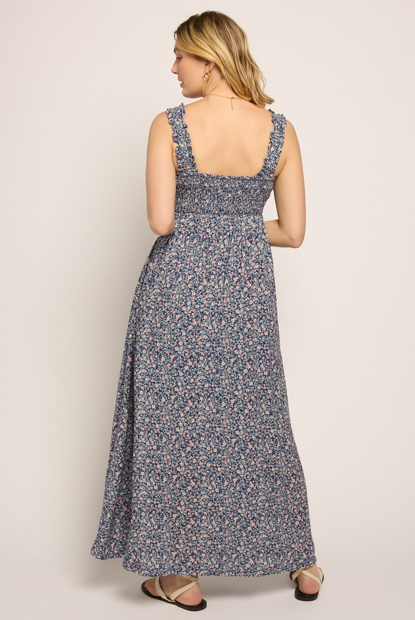 Sapphire Floral $|& SEAS Printed Serene Smocked Maxi Dress - SOF Back