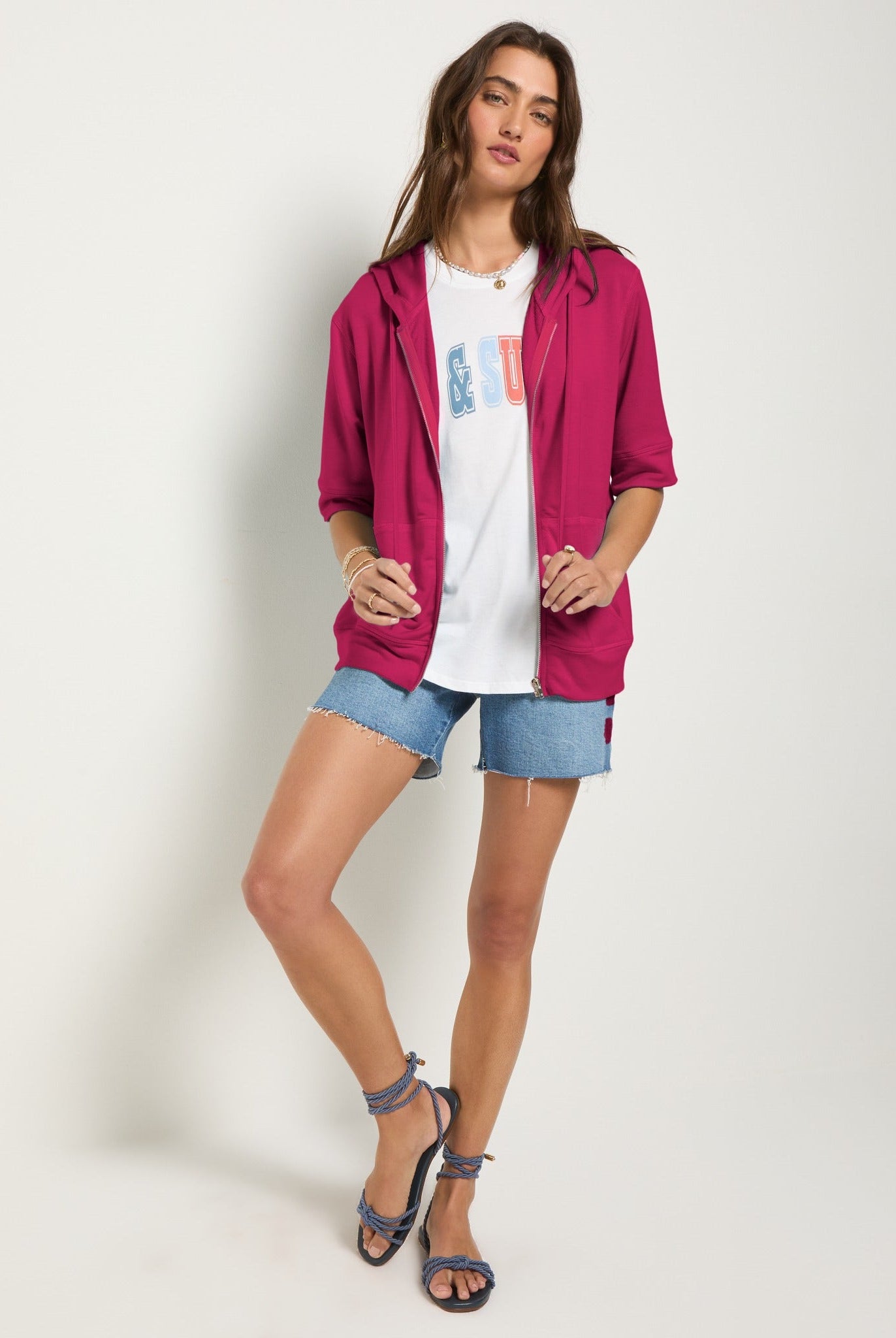 Magenta $|& SEAS Short Sleeve Fleece Zip Up - VOF Side