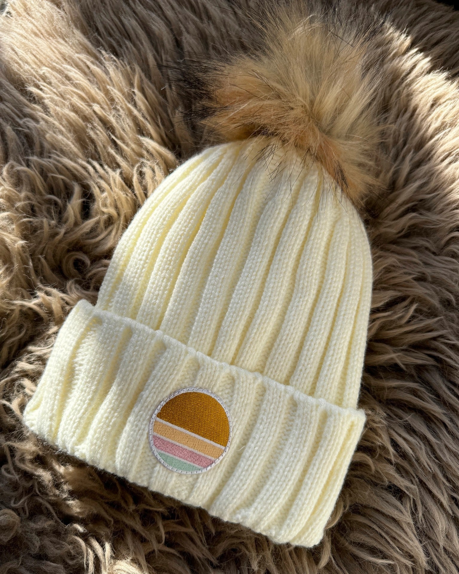 Ivory $|& SEAS 78&SUNNY Fur Lined Beanie with Removable Pom Pom - Hanger Front