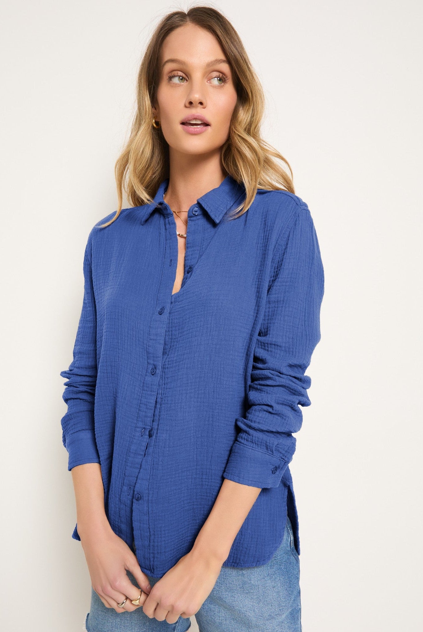 Clearwater $|& SEAS Whitecap Gauze Button Up Shirt - SOF Front