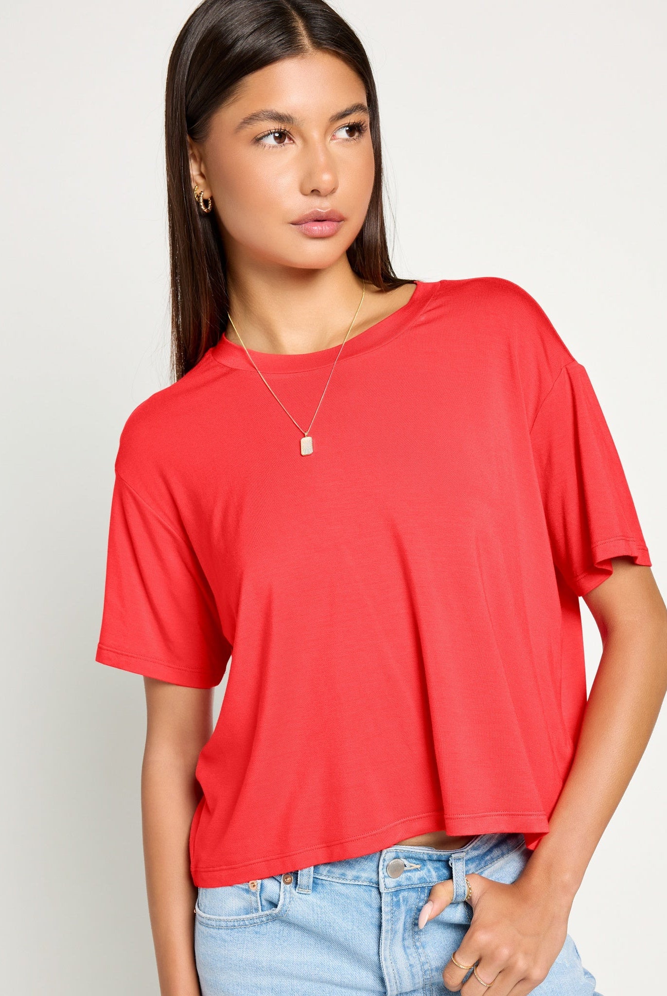 Pomegranate $|& SEAS Newport Cropped Tee - SOF Front