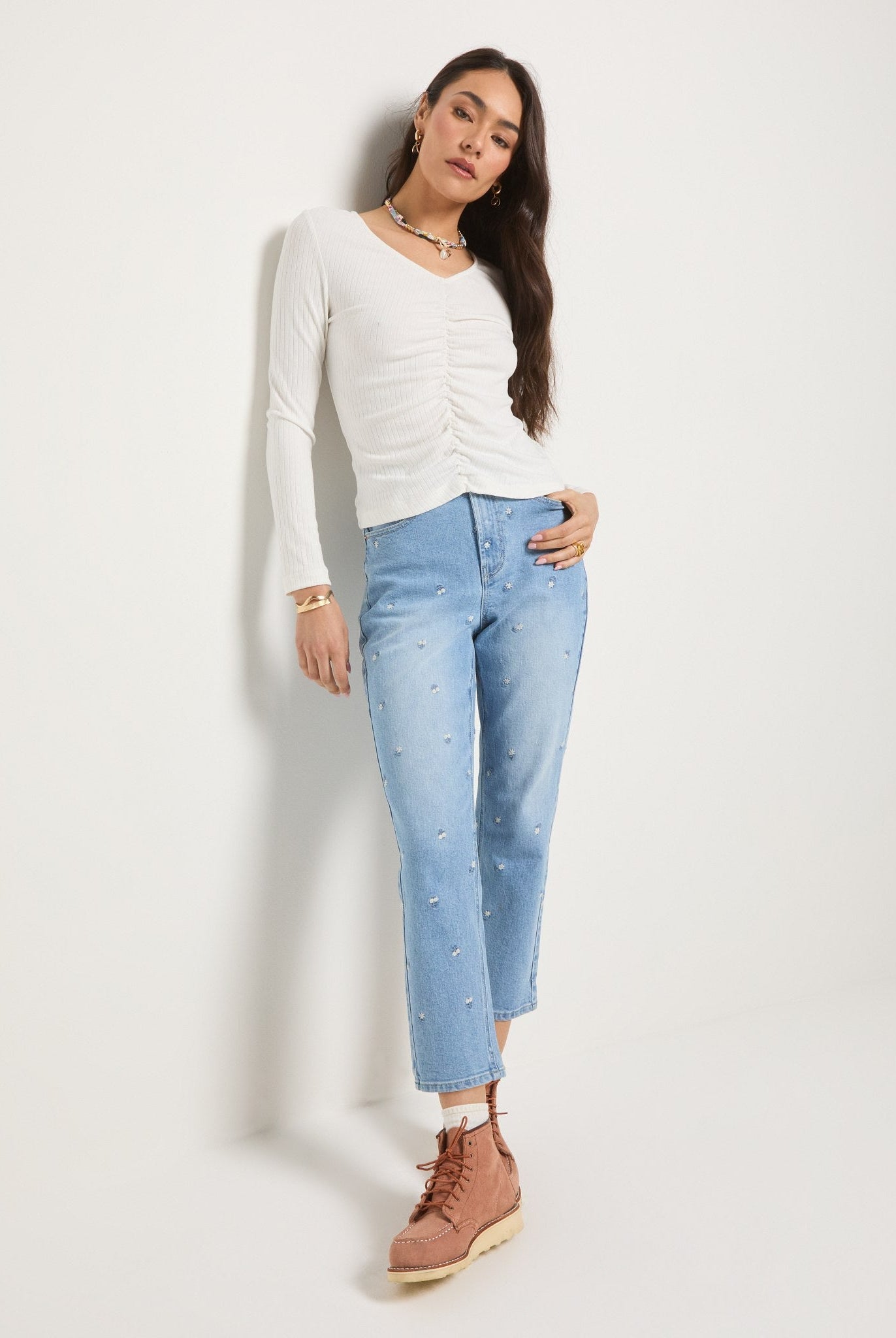 Cream $|& SEAS Oceanic Ruched Front Top - UGC On Fig