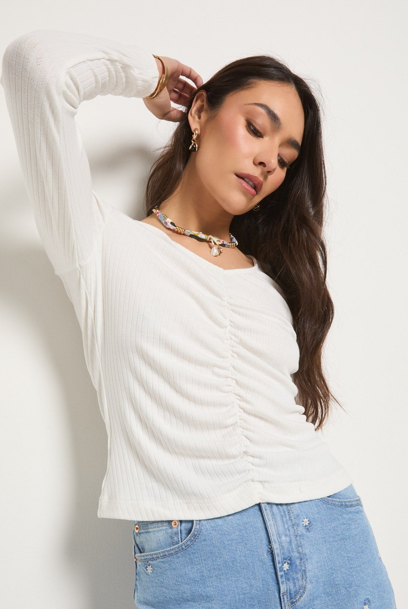 Cream $|& SEAS Oceanic Ruched Front Top - VOF Front