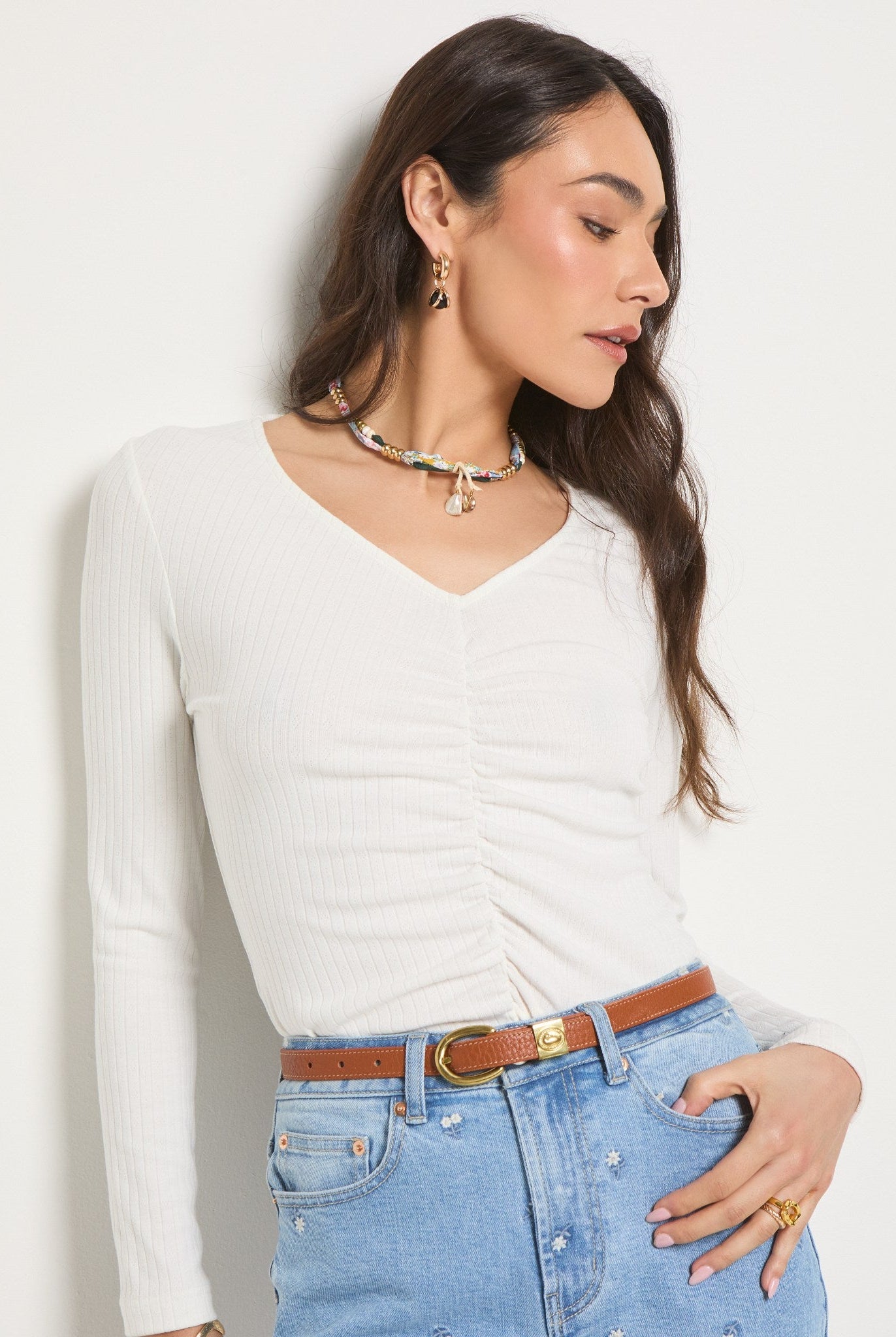Cream $|& SEAS Oceanic Ruched Front Top - SOF Front