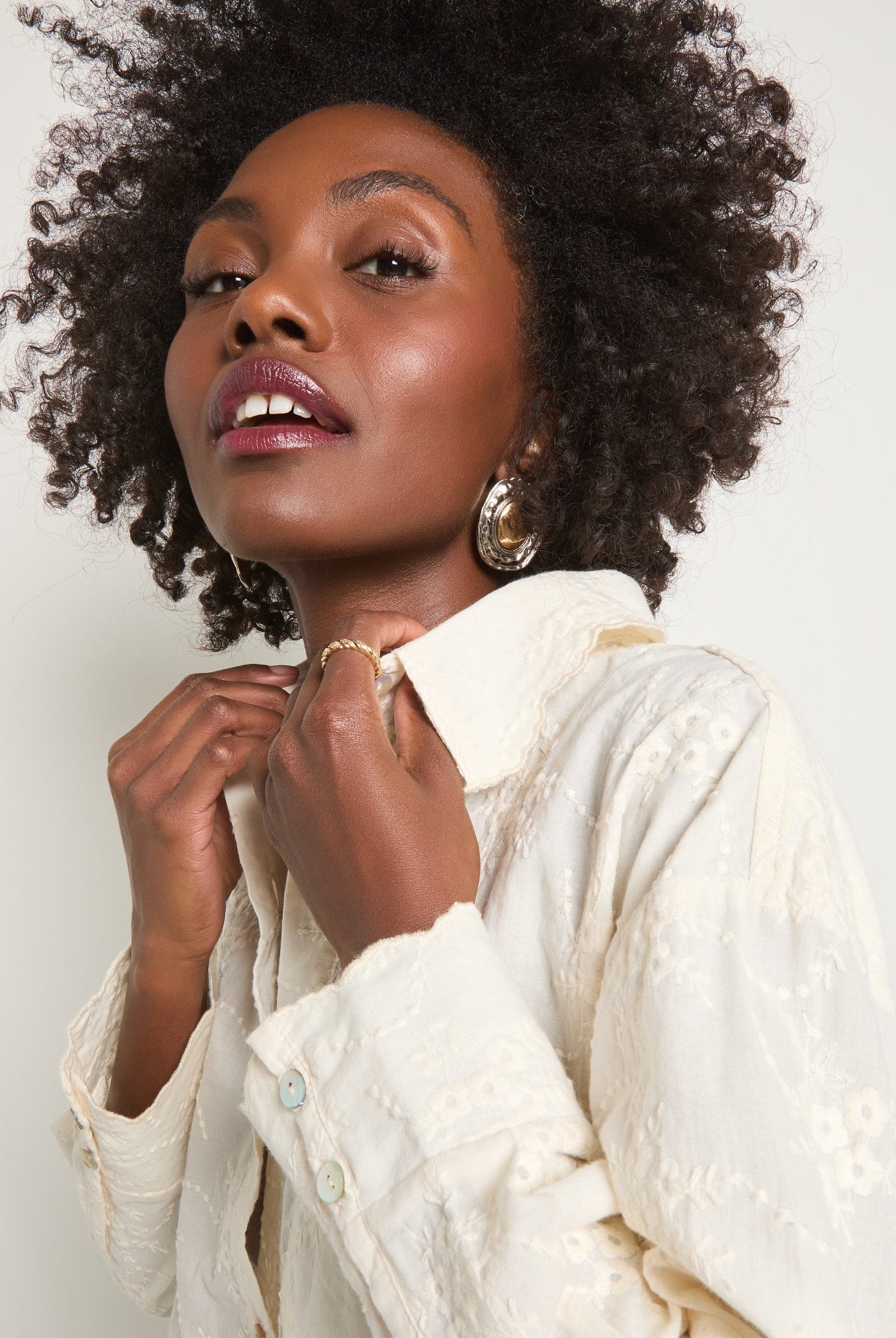 Cream $|& SEAS Radiance Eyelet Shirt - VOF Side