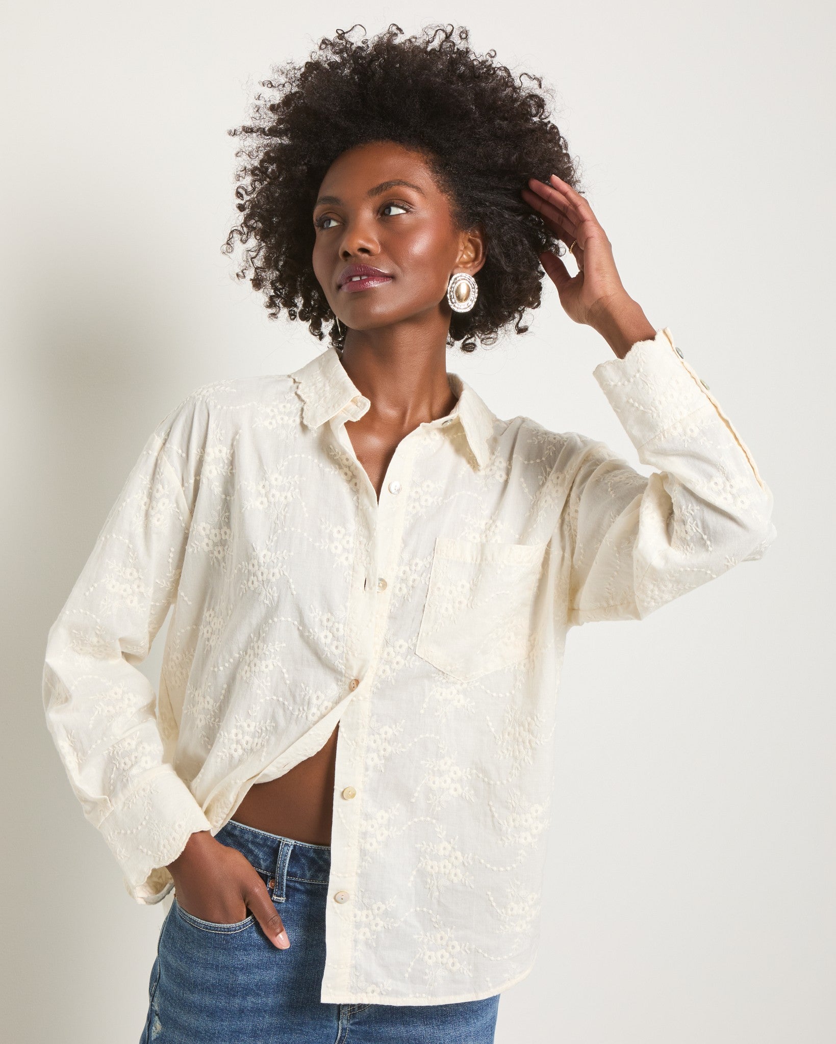 Cream $|& SEAS Radiance Eyelet Shirt - SOF Front