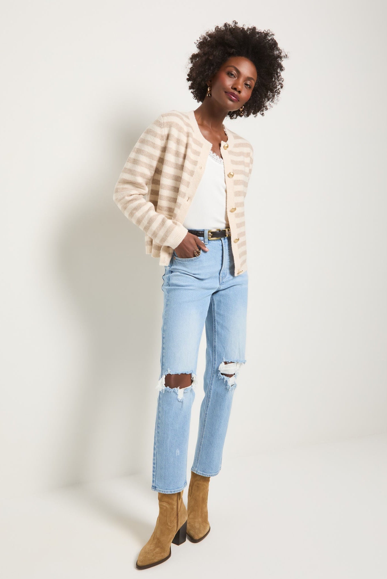 Cream Stripe $|& SEAS Coral Charm Cardigan - UGC On Fig