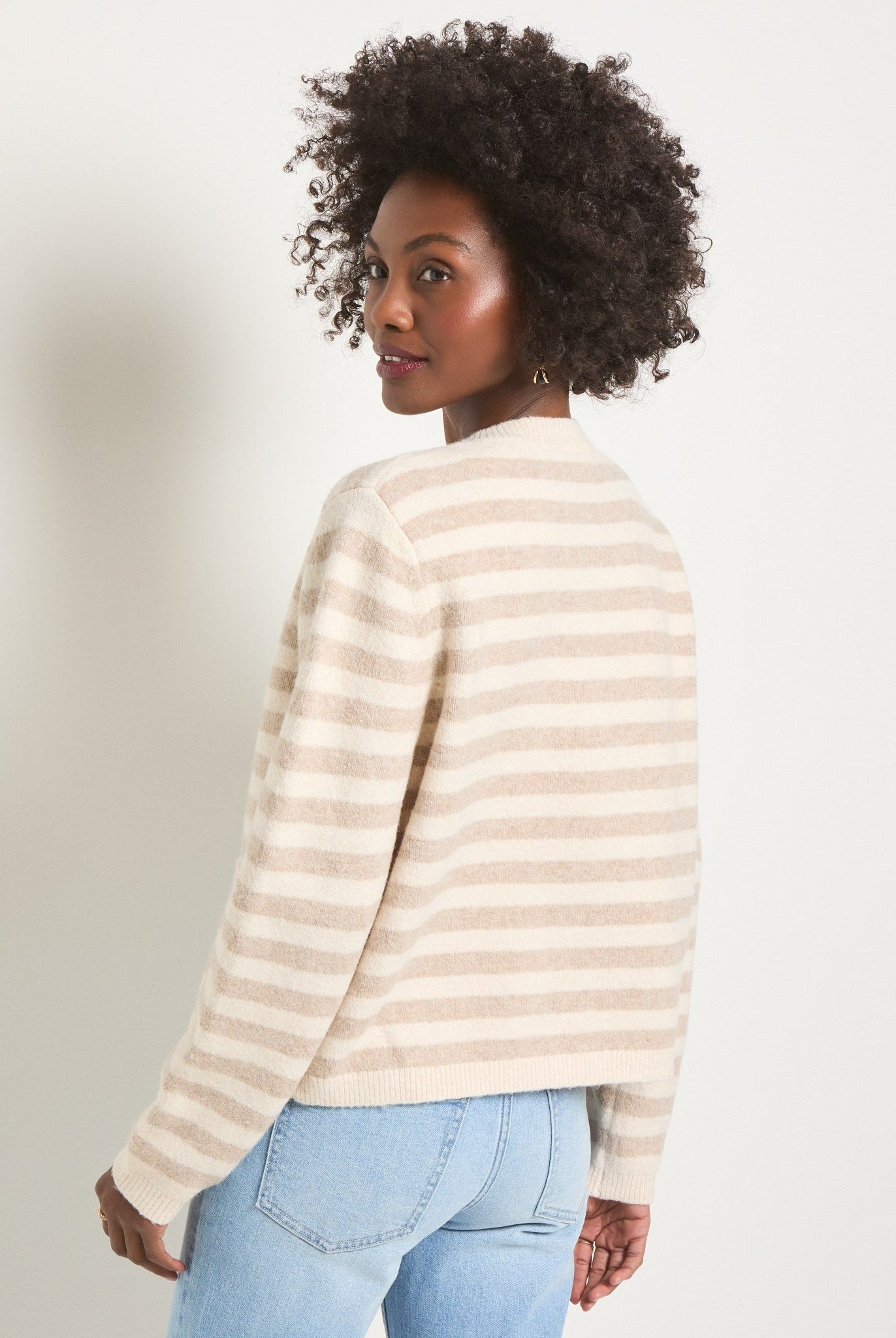 Cream Stripe $|& SEAS Coral Charm Cardigan - SOF Back