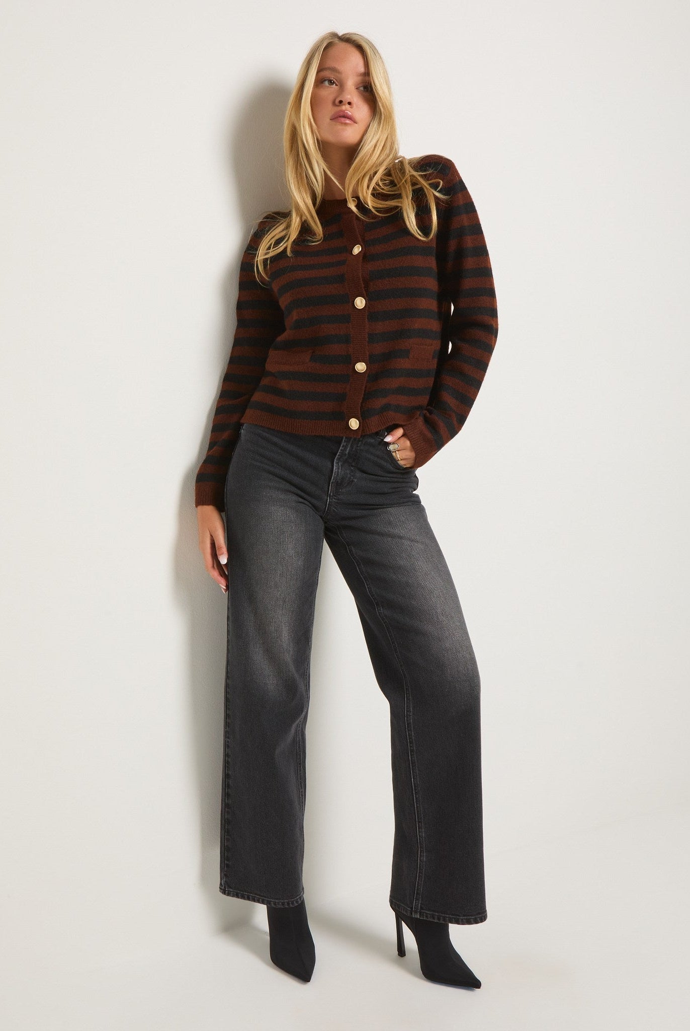 Mahogany Stripe $|& SEAS Coral Charm Cardigan - UGC On Fig