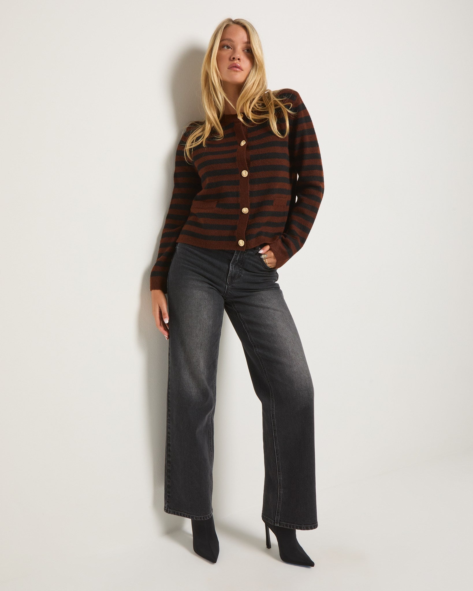 Mahogany Stripe $|& SEAS Coral Charm Cardigan - UGC On Fig