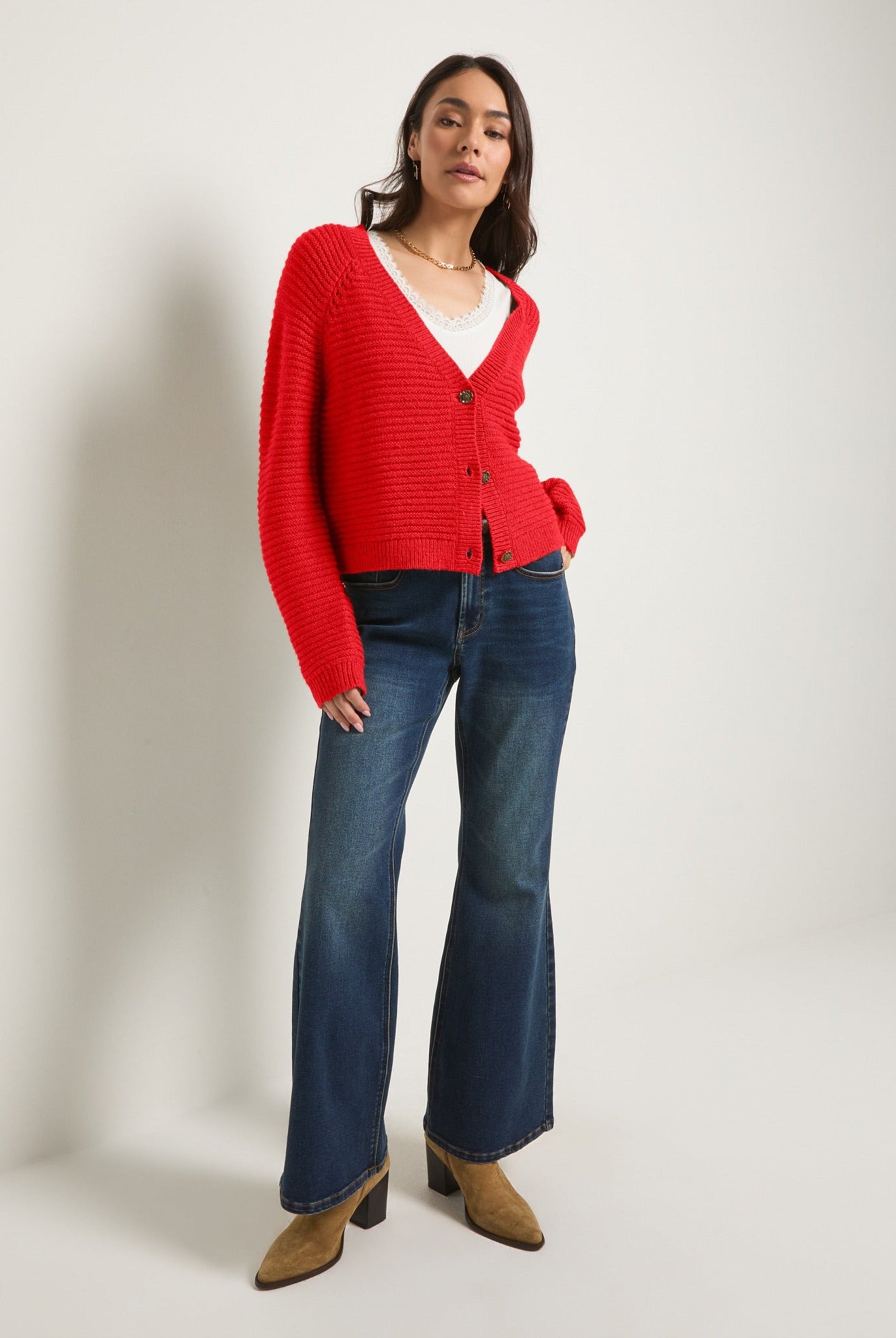 Pomegranate $|& SEAS Meadow V-Neck Cardigan - UGC On Fig