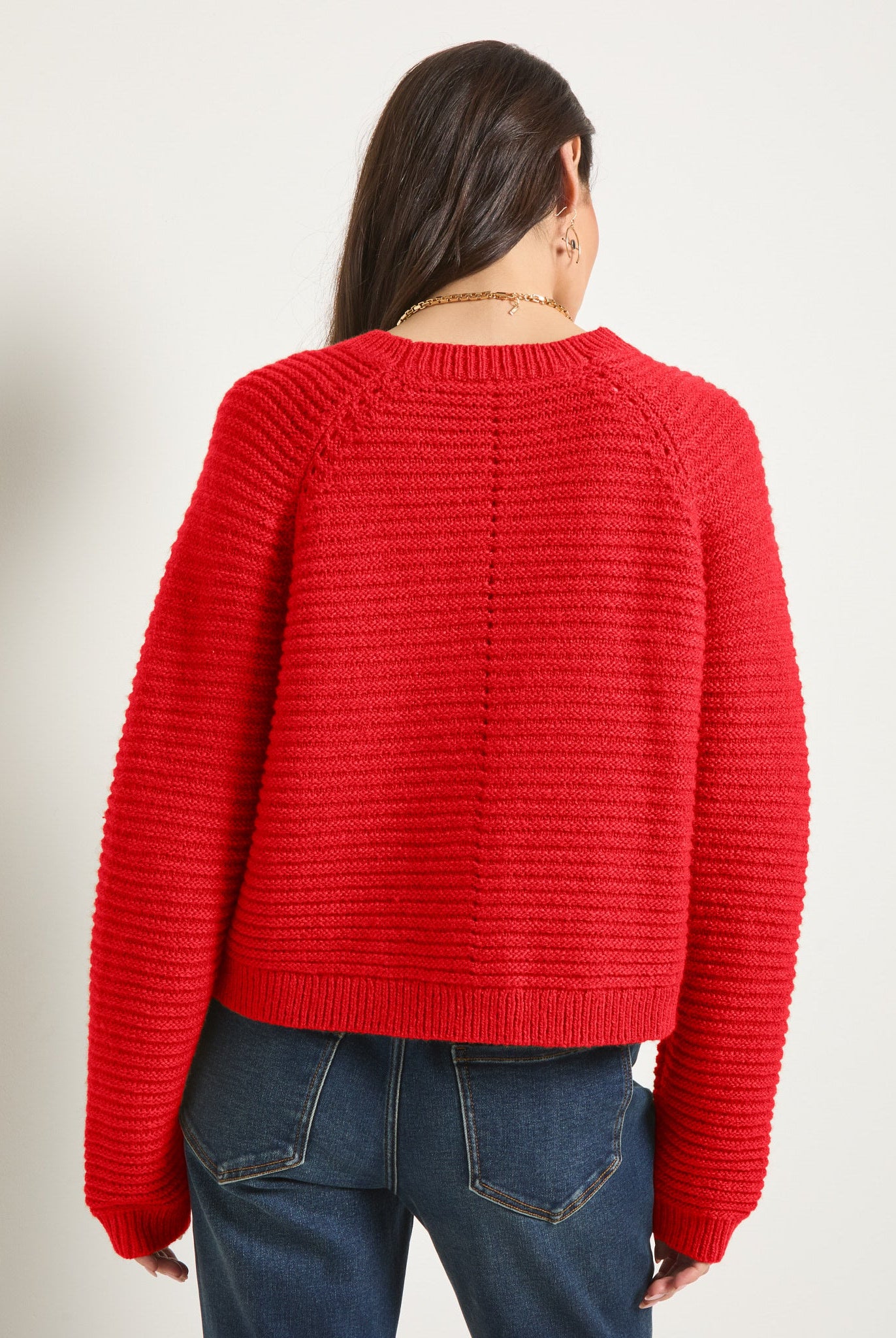 Pomegranate $|& SEAS Meadow V-Neck Cardigan - SOF Back