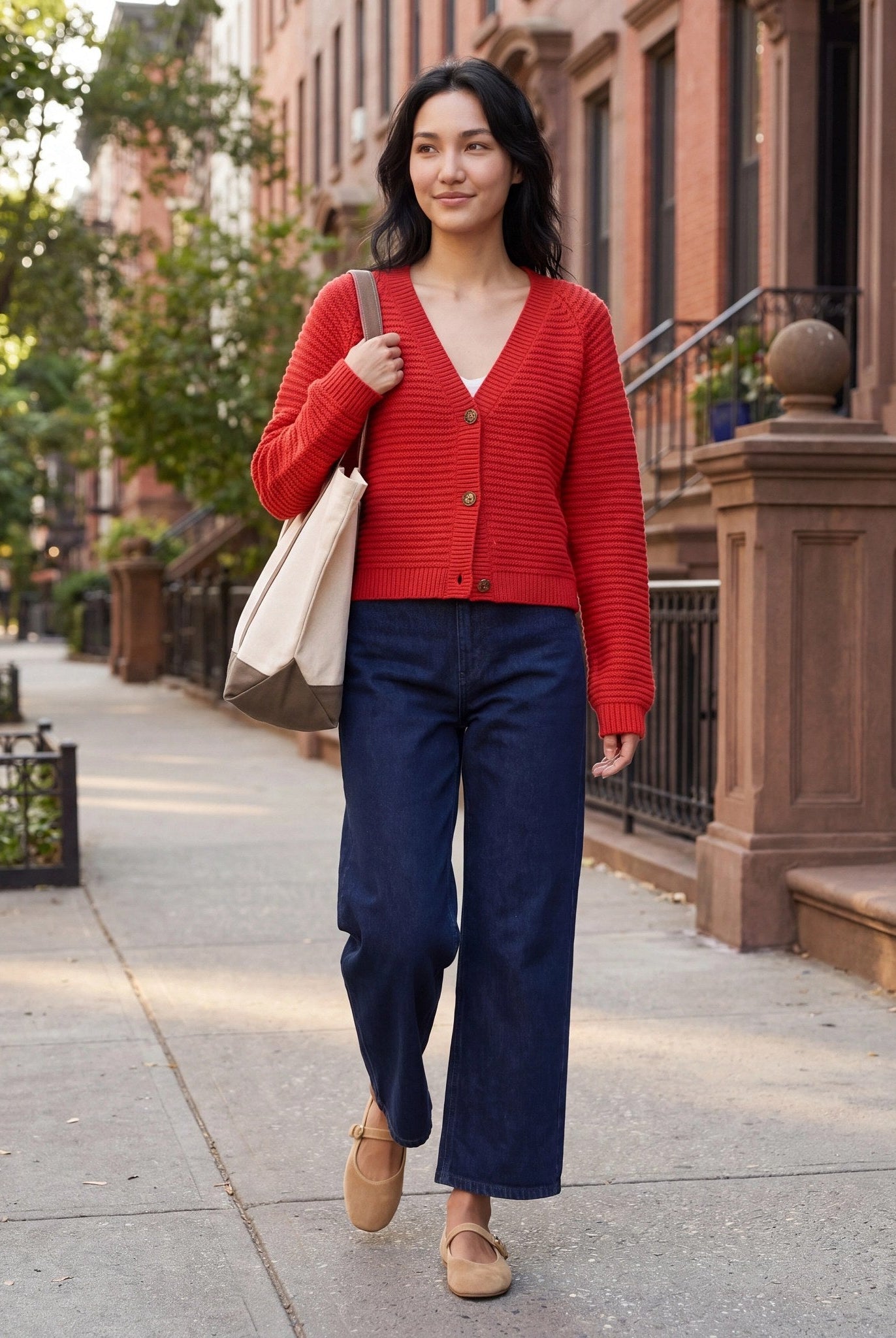 Pomegranate $|& SEAS Meadow V-Neck Cardigan - SOF Side