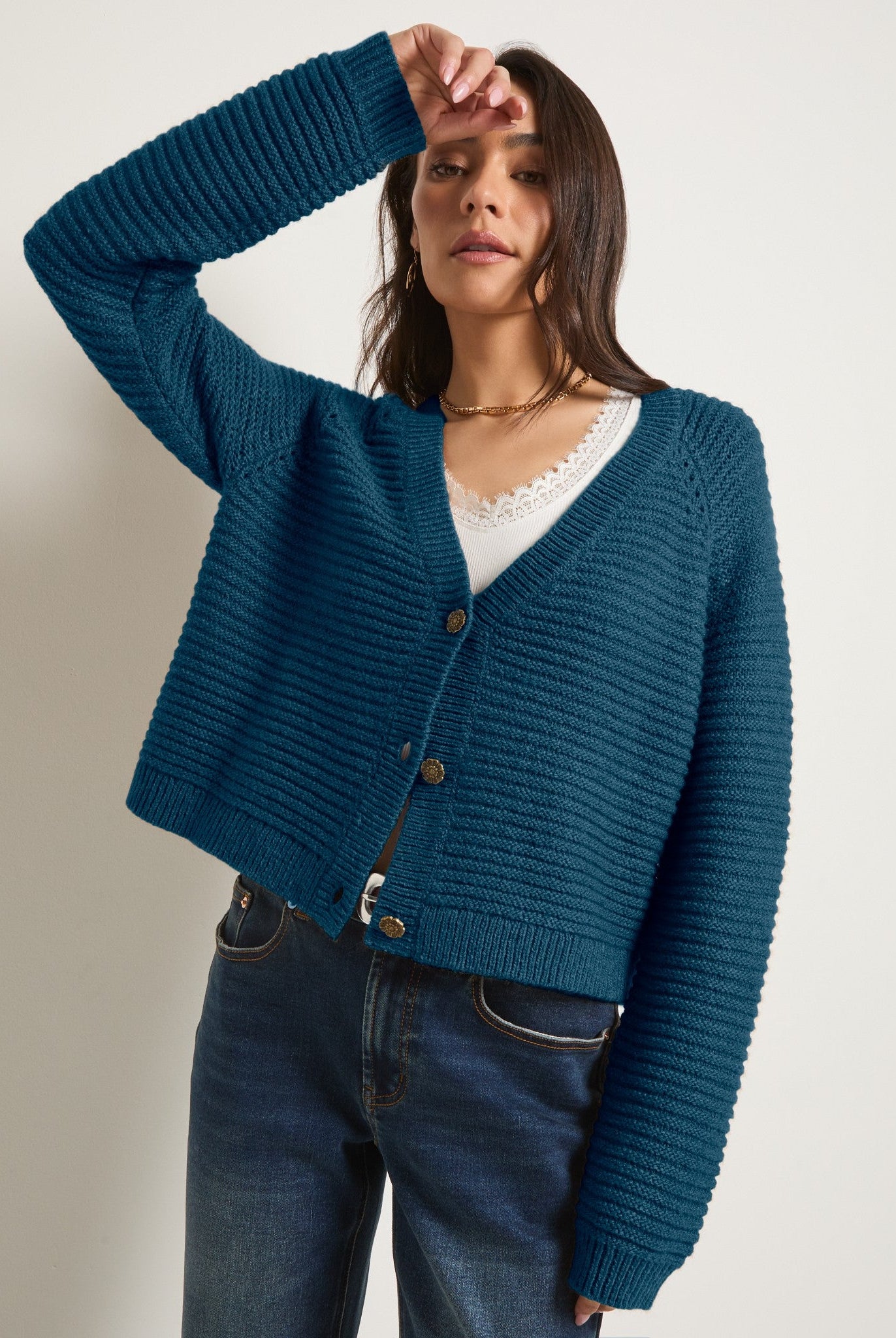 Deep Sea $|& SEAS Meadow V-Neck Cardigan - SOF Front