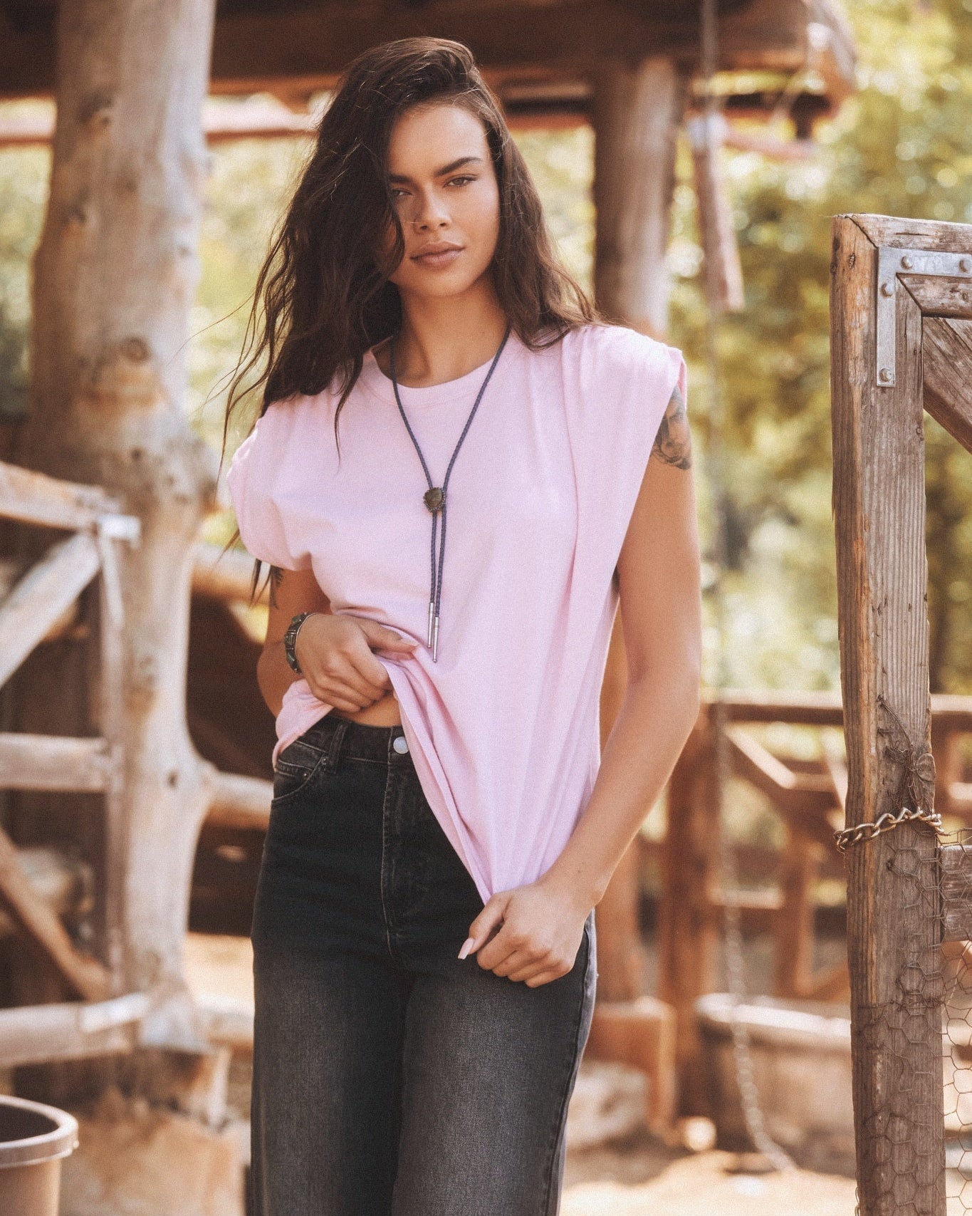 Tea Rose $|& SEAS Bloom Ruched Shoulder Tee - SOF Side