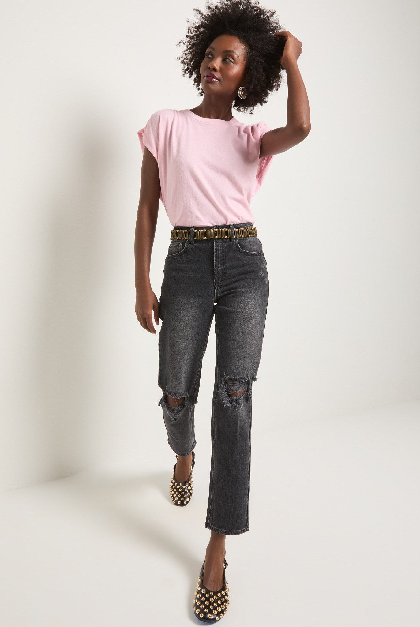 Tea Rose $|& SEAS Bloom Ruched Shoulder Tee - UGC On Fig