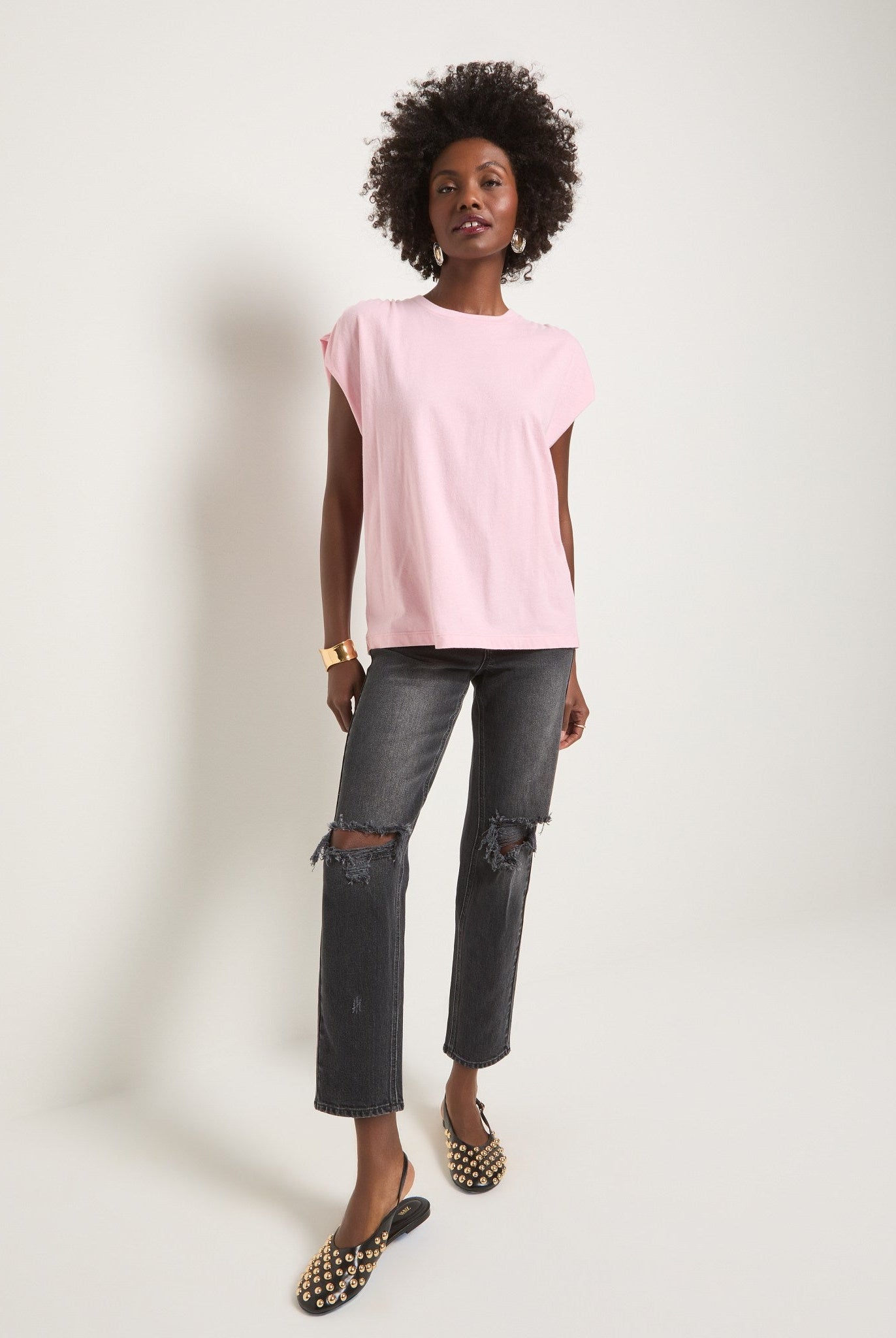Tea Rose $|& SEAS Bloom Ruched Shoulder Tee - VOF Front