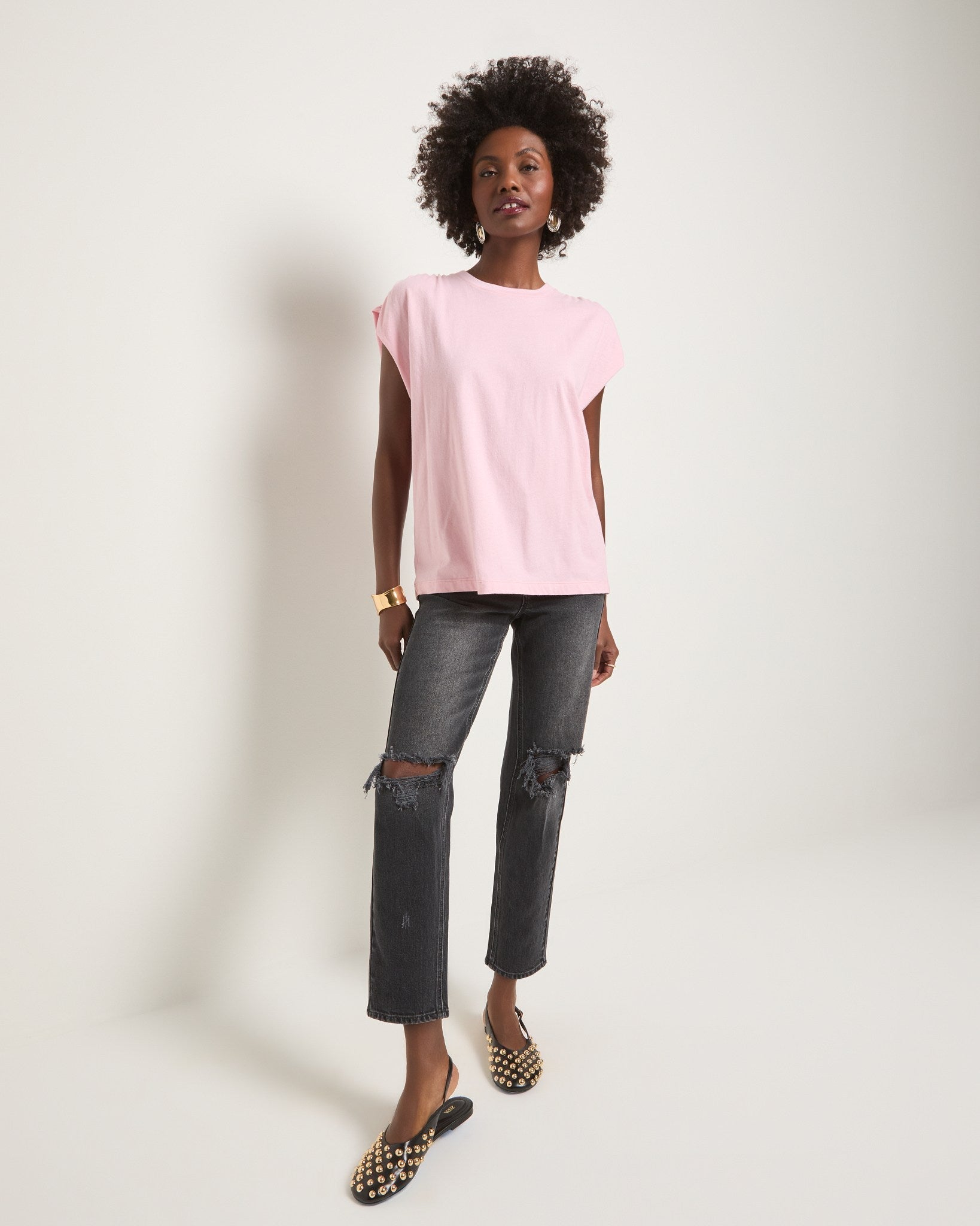 Tea Rose $|& SEAS Bloom Ruched Shoulder Tee - VOF Front