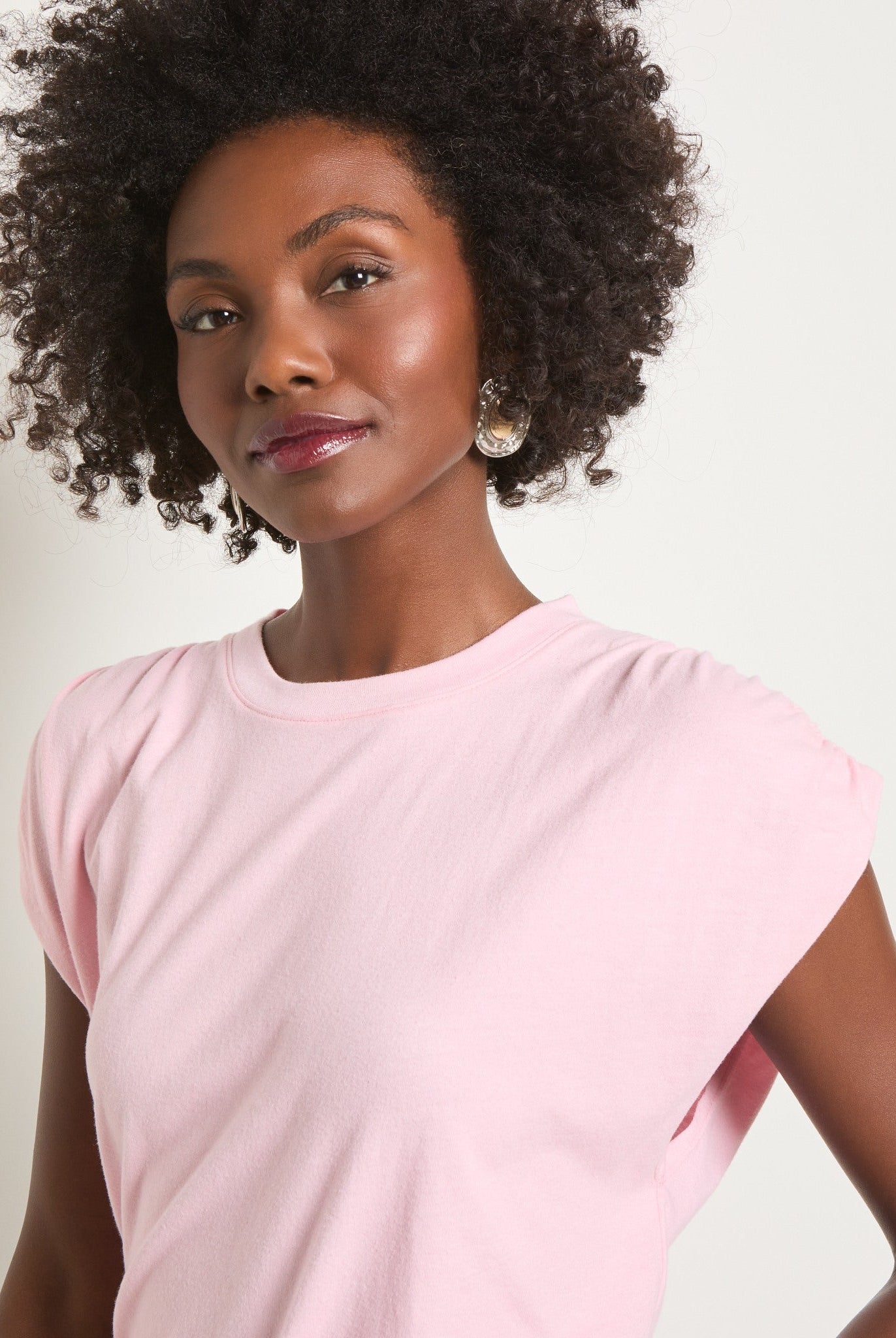 Tea Rose $|& SEAS Bloom Ruched Shoulder Tee - SOF Full Front