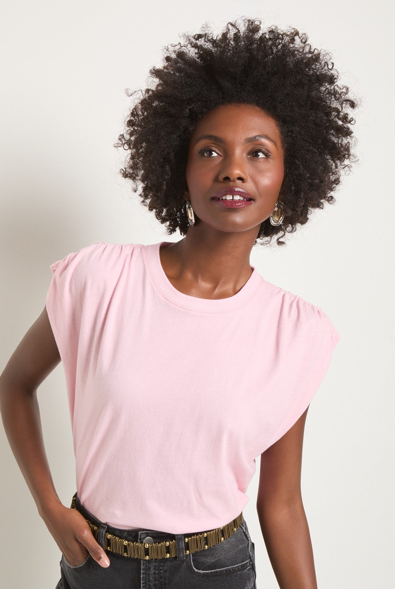 Tea Rose $|& SEAS Bloom Ruched Shoulder Tee - SOF Front