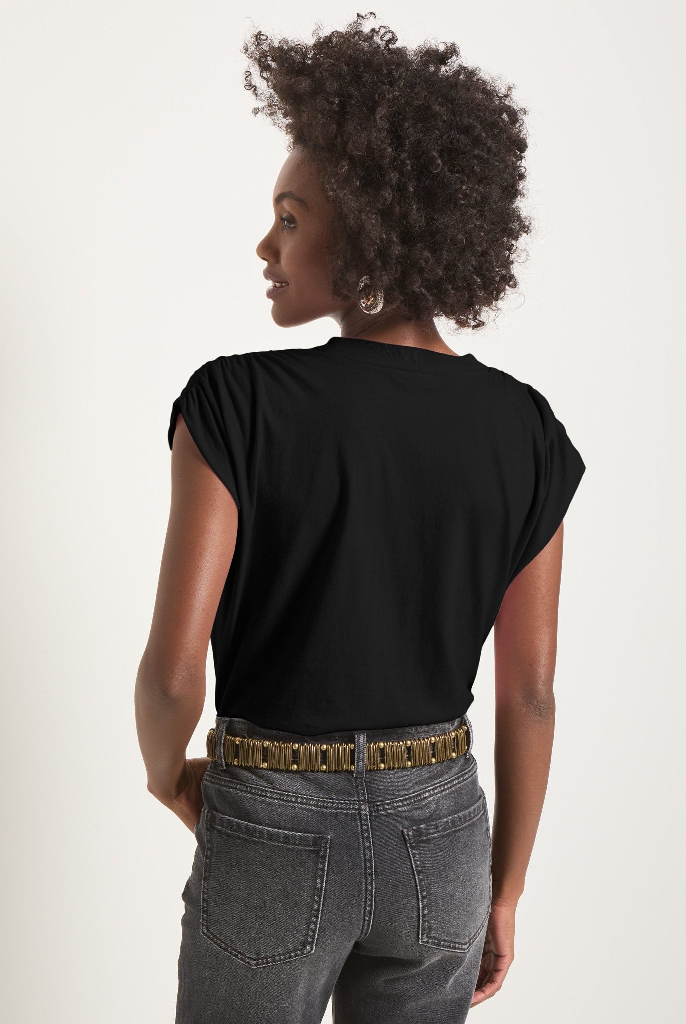 Faded Black $|& SEAS Bloom Ruched Shoulder Tee - SOF Back