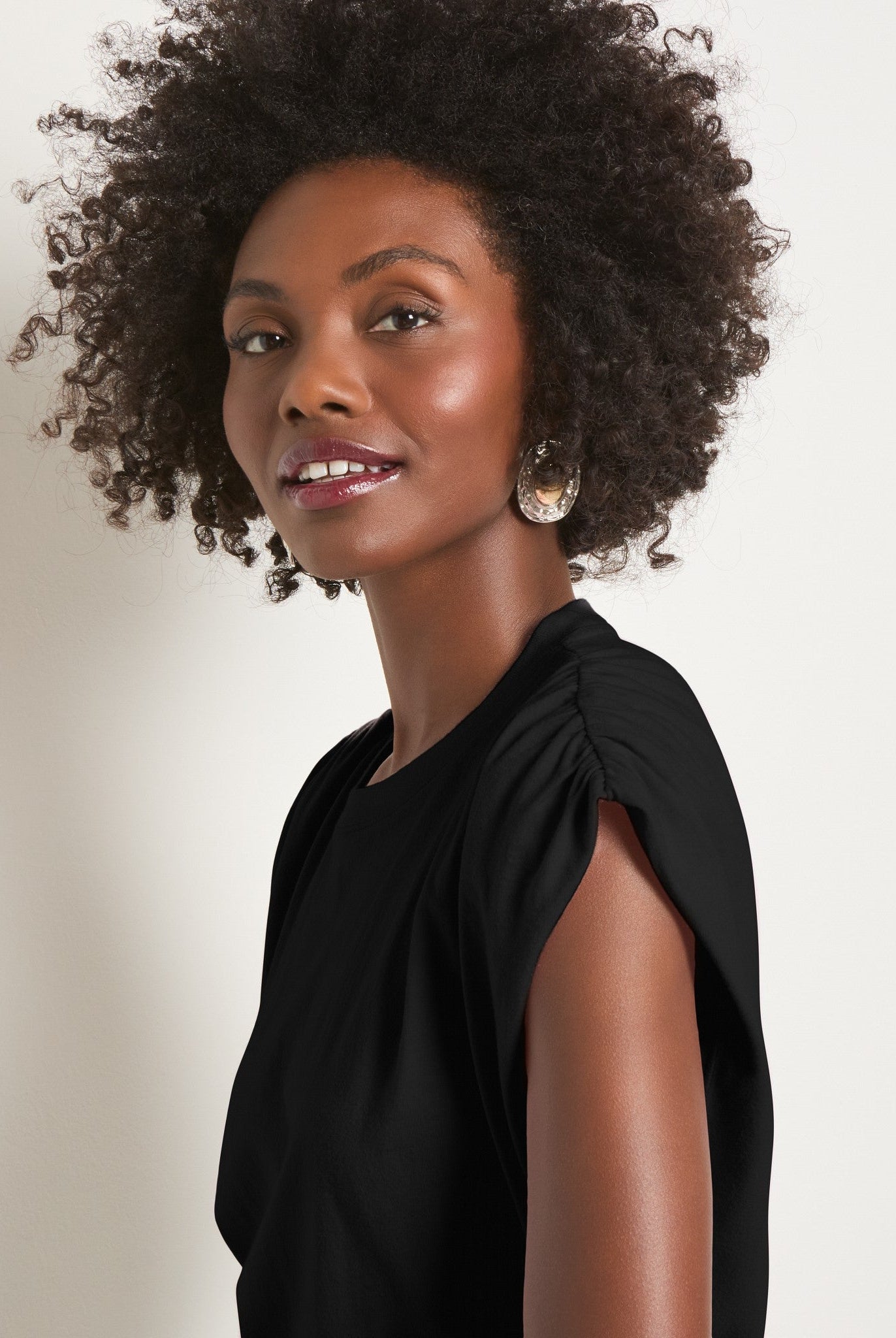 Faded Black $|& SEAS Bloom Ruched Shoulder Tee - SOF Full Front