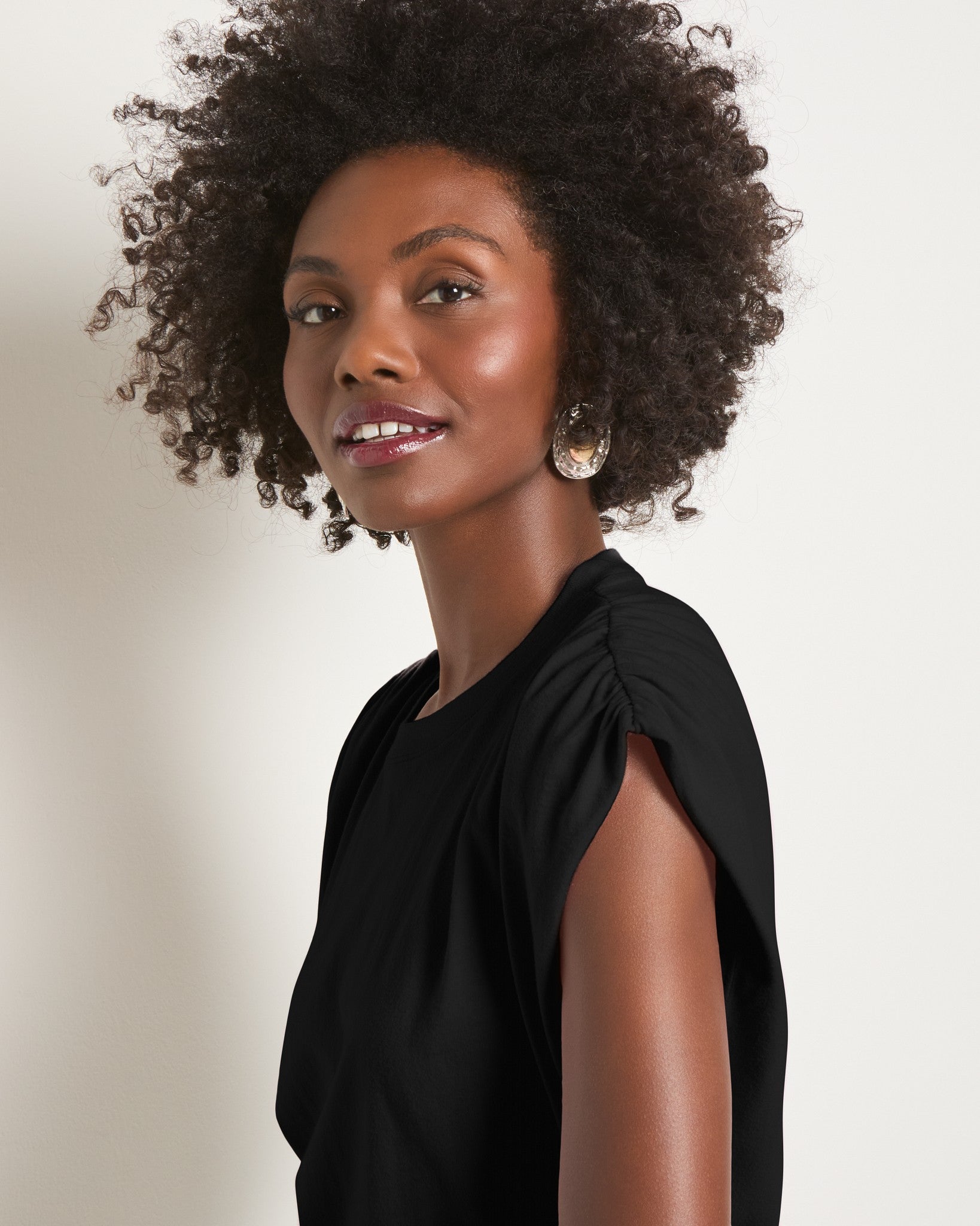 Faded Black $|& SEAS Bloom Ruched Shoulder Tee - SOF Full Front