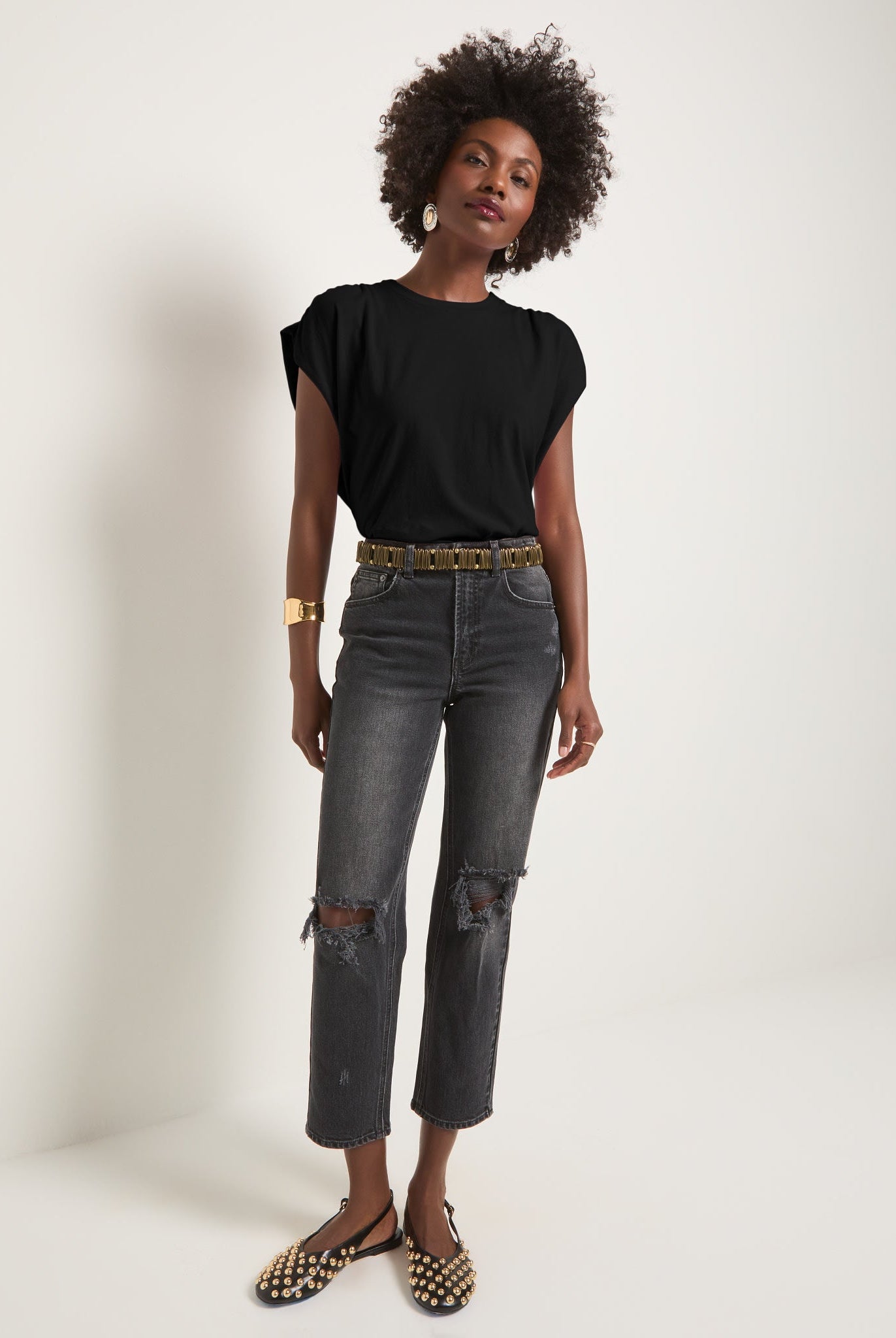 Faded Black $|& SEAS Bloom Ruched Shoulder Tee - UGC On Fig