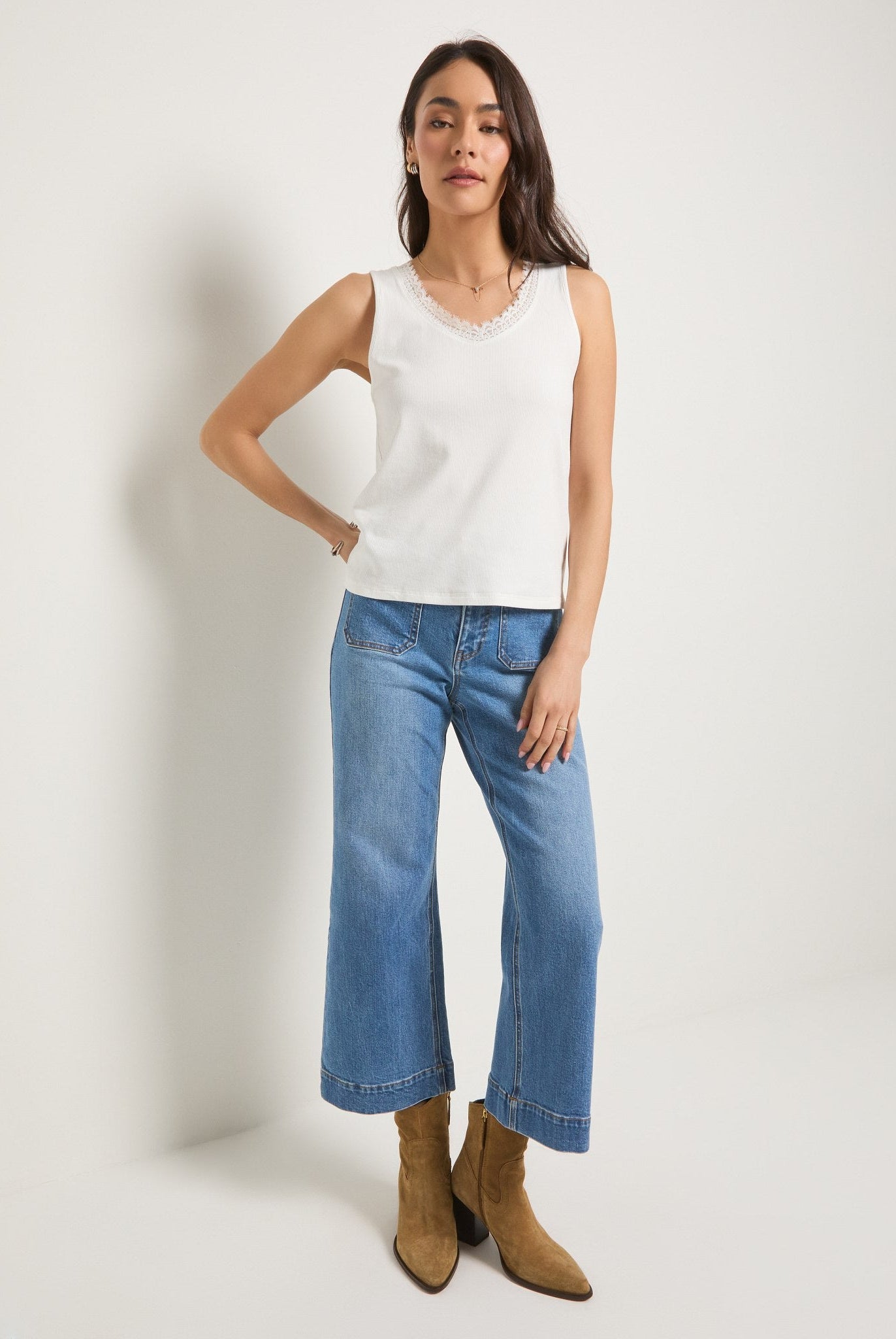 White $|& SEAS Whitecap Lace Trim Tank - UGC On Fig