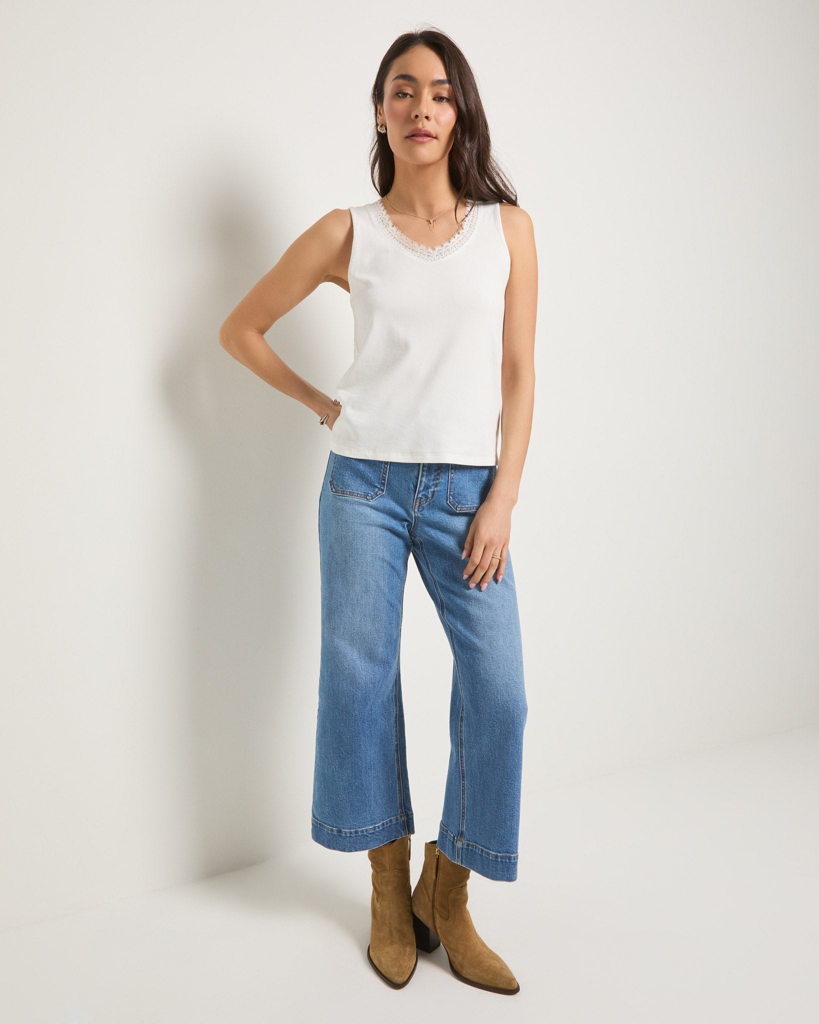 White $|& SEAS Whitecap Lace Trim Tank - UGC On Fig