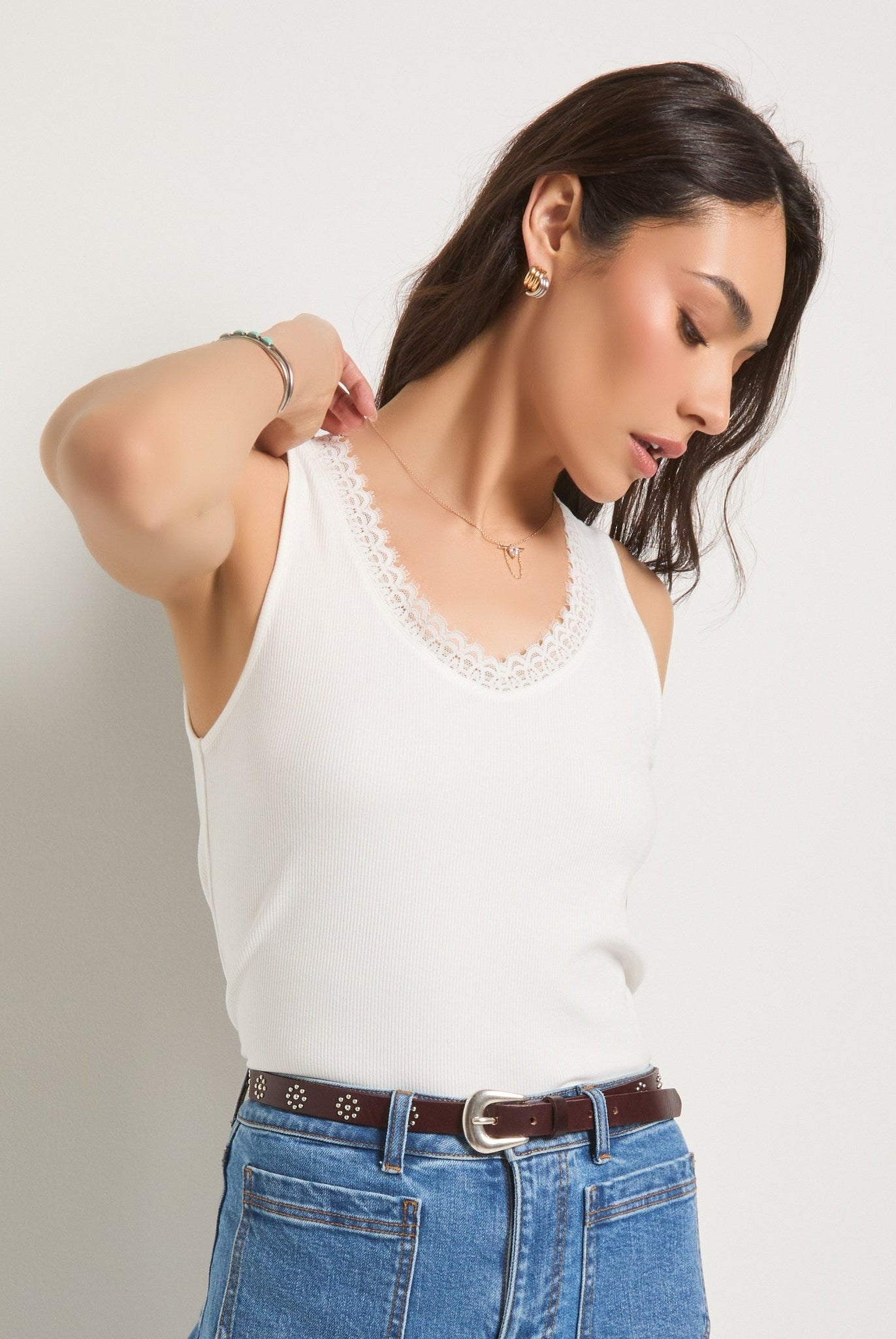 White $|& SEAS Whitecap Lace Trim Tank - VOF Front