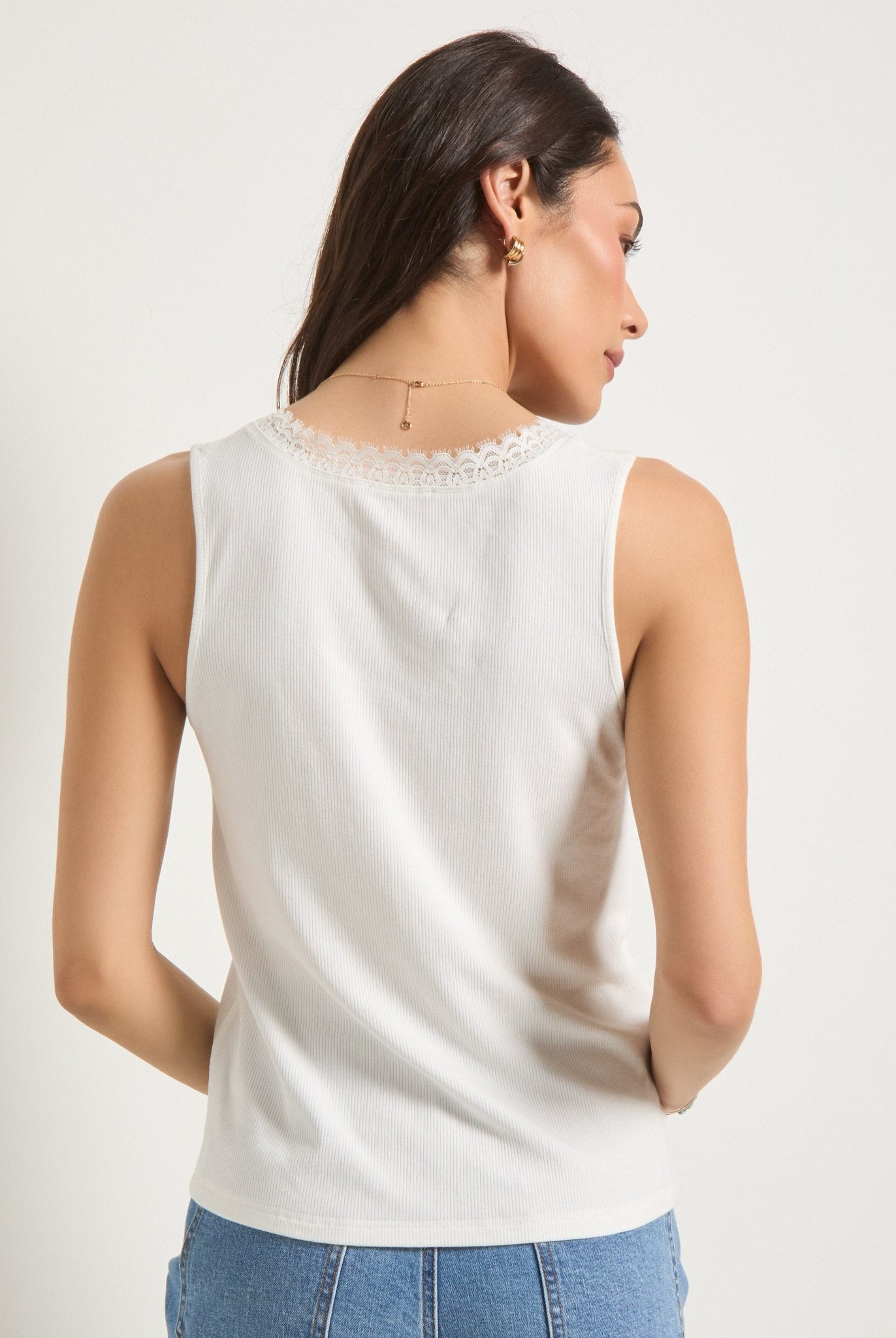 White $|& SEAS Whitecap Lace Trim Tank - SOF Back